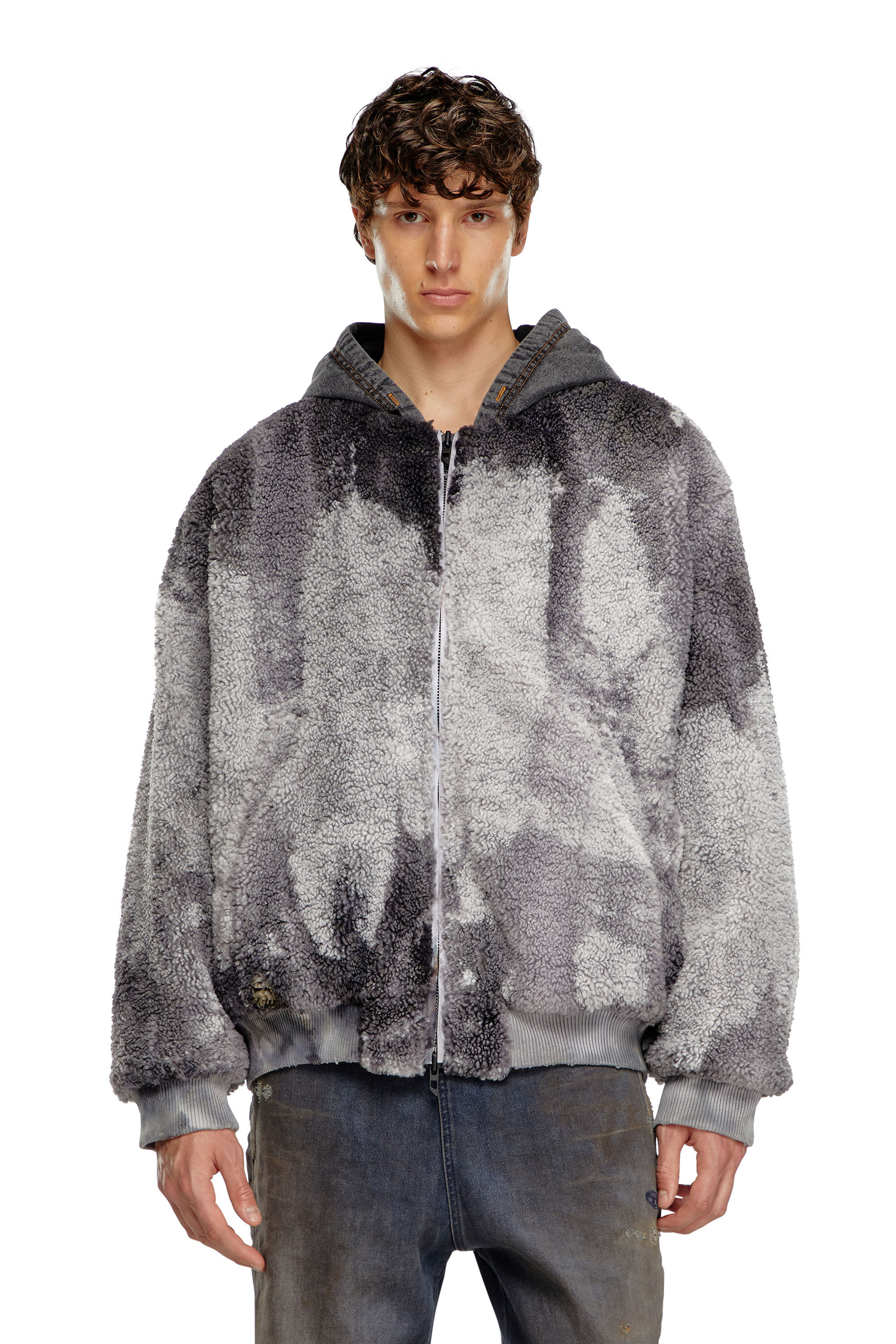 S-DEPLA Tie-dyed teddy jacket with denim hood｜グレー｜メンズ｜DIESEL