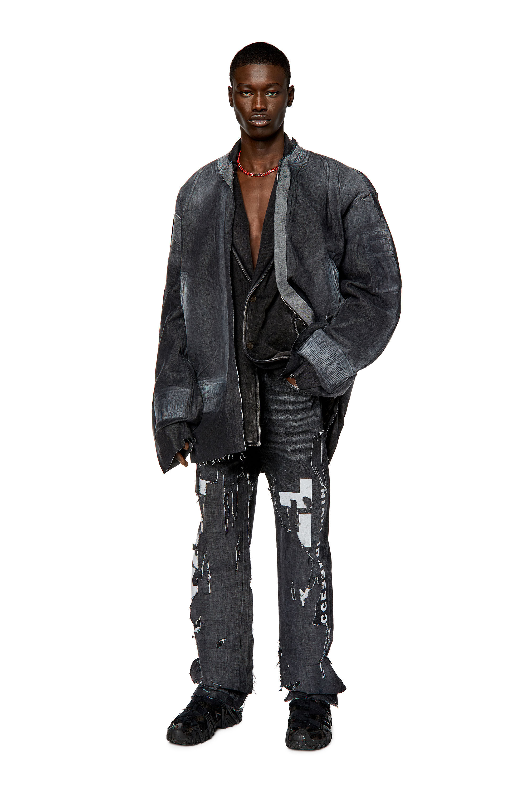 Diesel - Straight Jeans 2010 D-Macs 007Q7, Male's 23SS デニムパンツ ダメージ加工 in ブラック/ダークグレー - 1