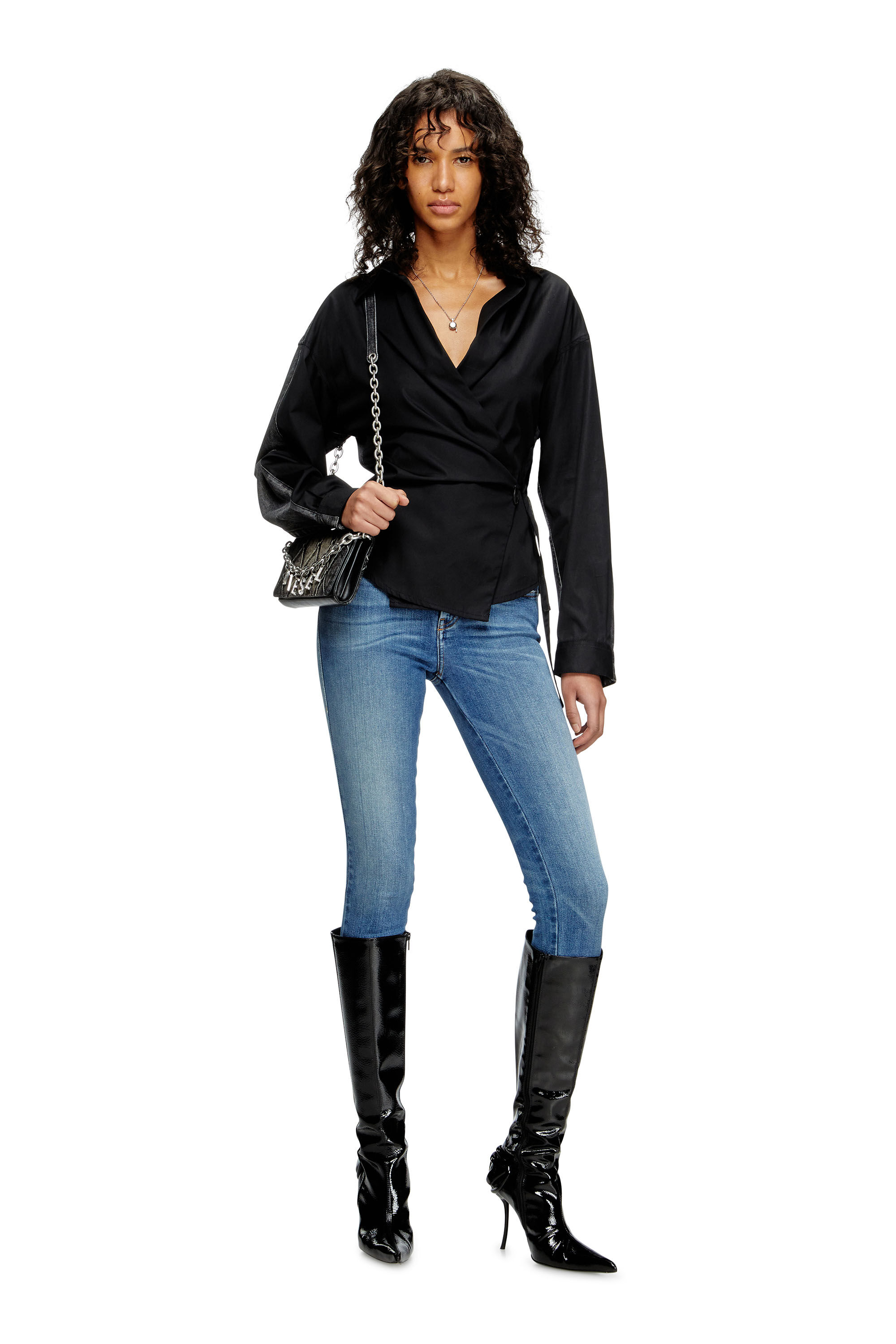 Diesel - C-DELPHI-DEN, Female's Wrap shirt in poplin and denim in ブラック - 1