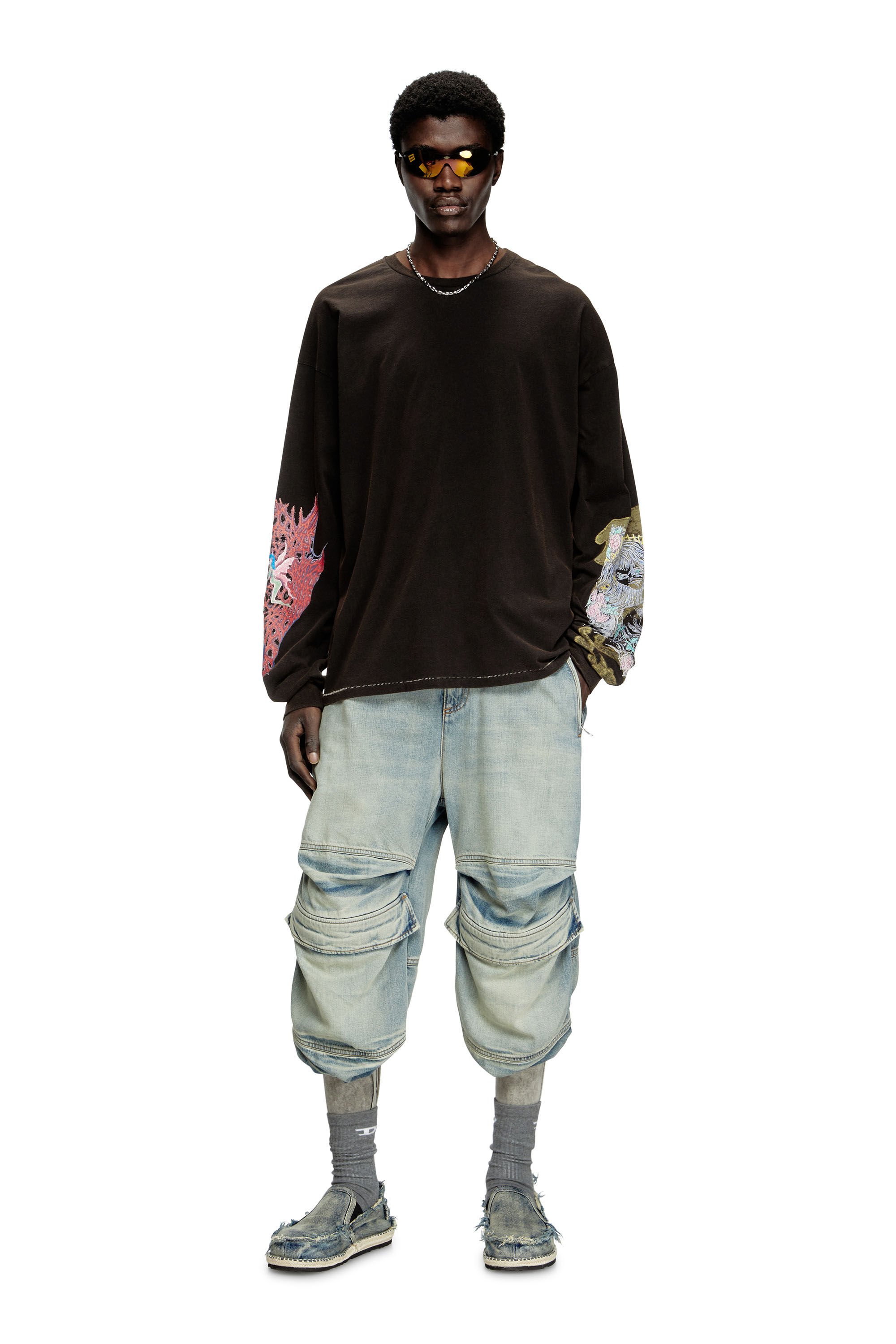 Diesel - T-BOXT-LS-R4, Male's Long-sleeve T-shirt with printed graphics in ブラック - 1