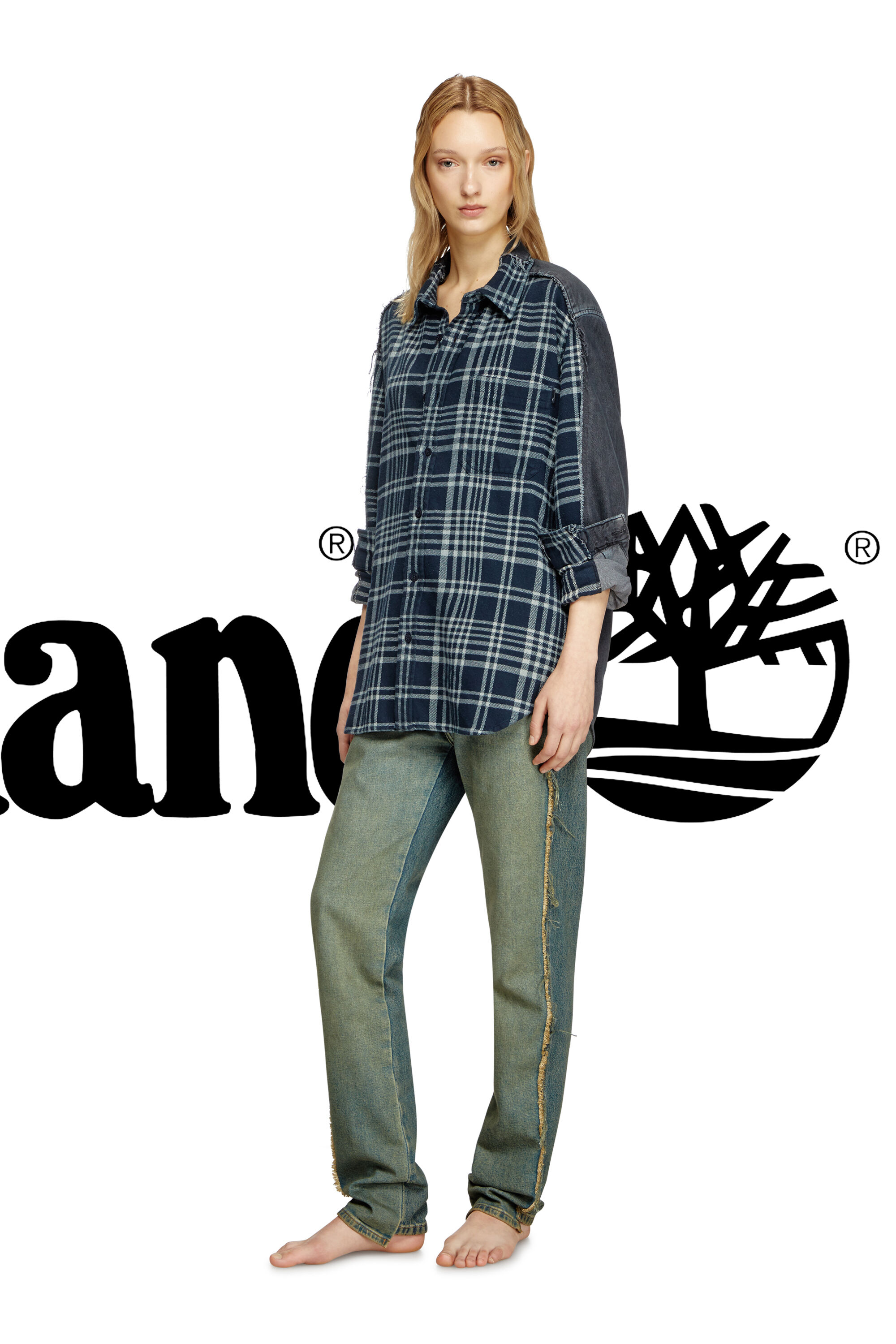 Diesel - Shirt Dieseloves 6B, Unisex's Overdyed check and denim shirt in ブルー/ブラック - 8