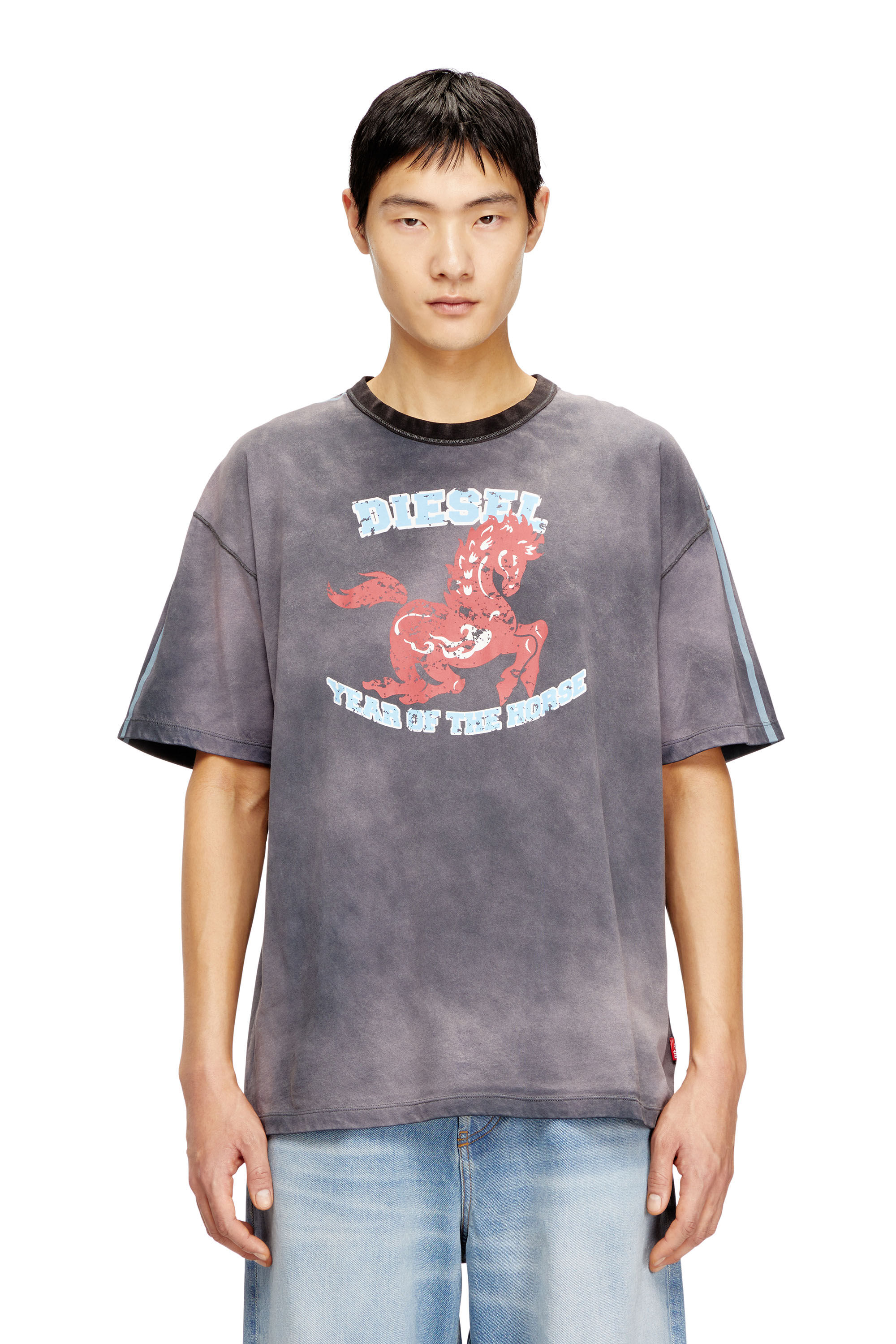 CL-T-BOXT-HORSE Cotton T-shirt with horse graphic print｜グレー