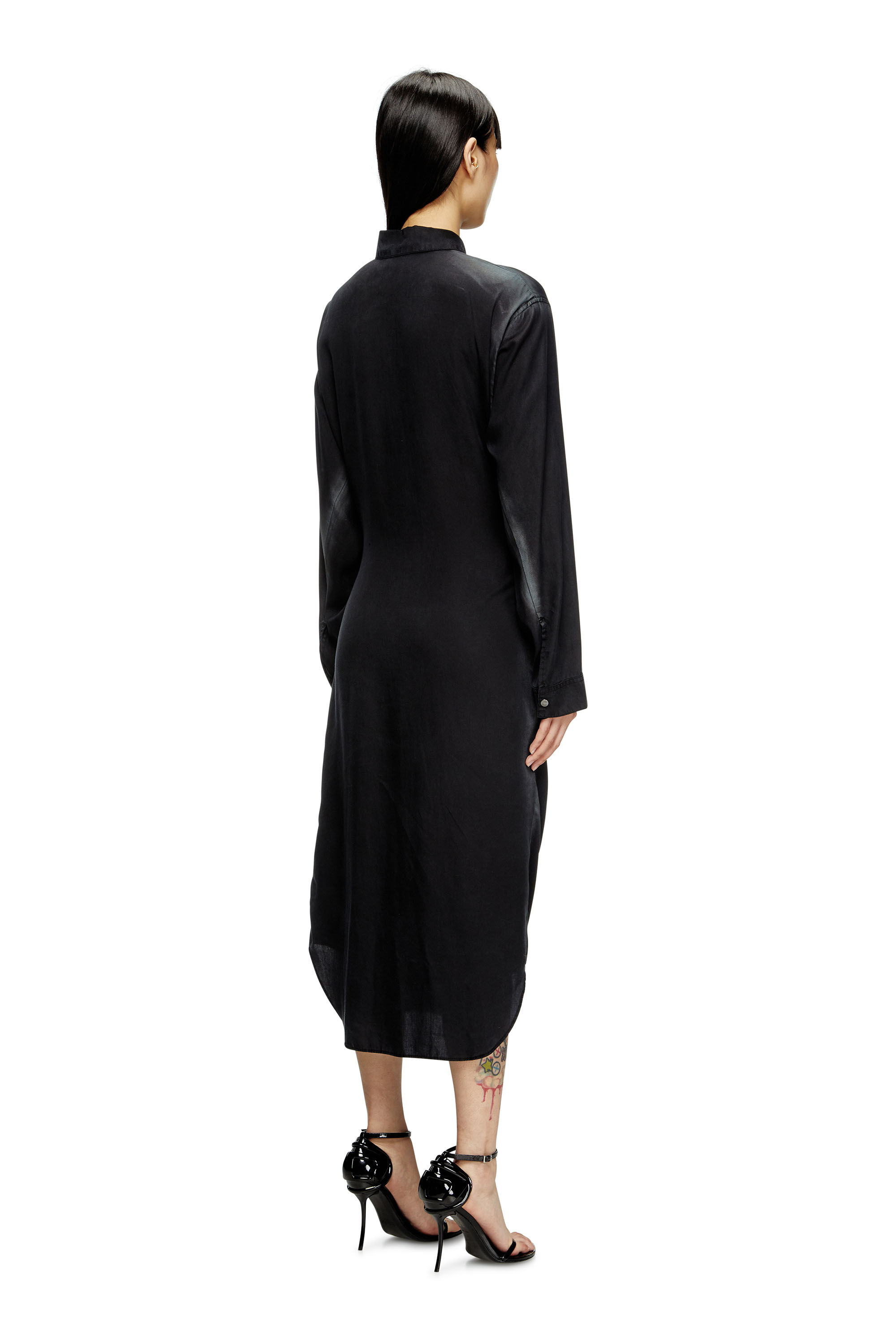 Diesel - D-ILETTA-R1, Female's Wrap shirt dress in treated twill in ブラック - 4
