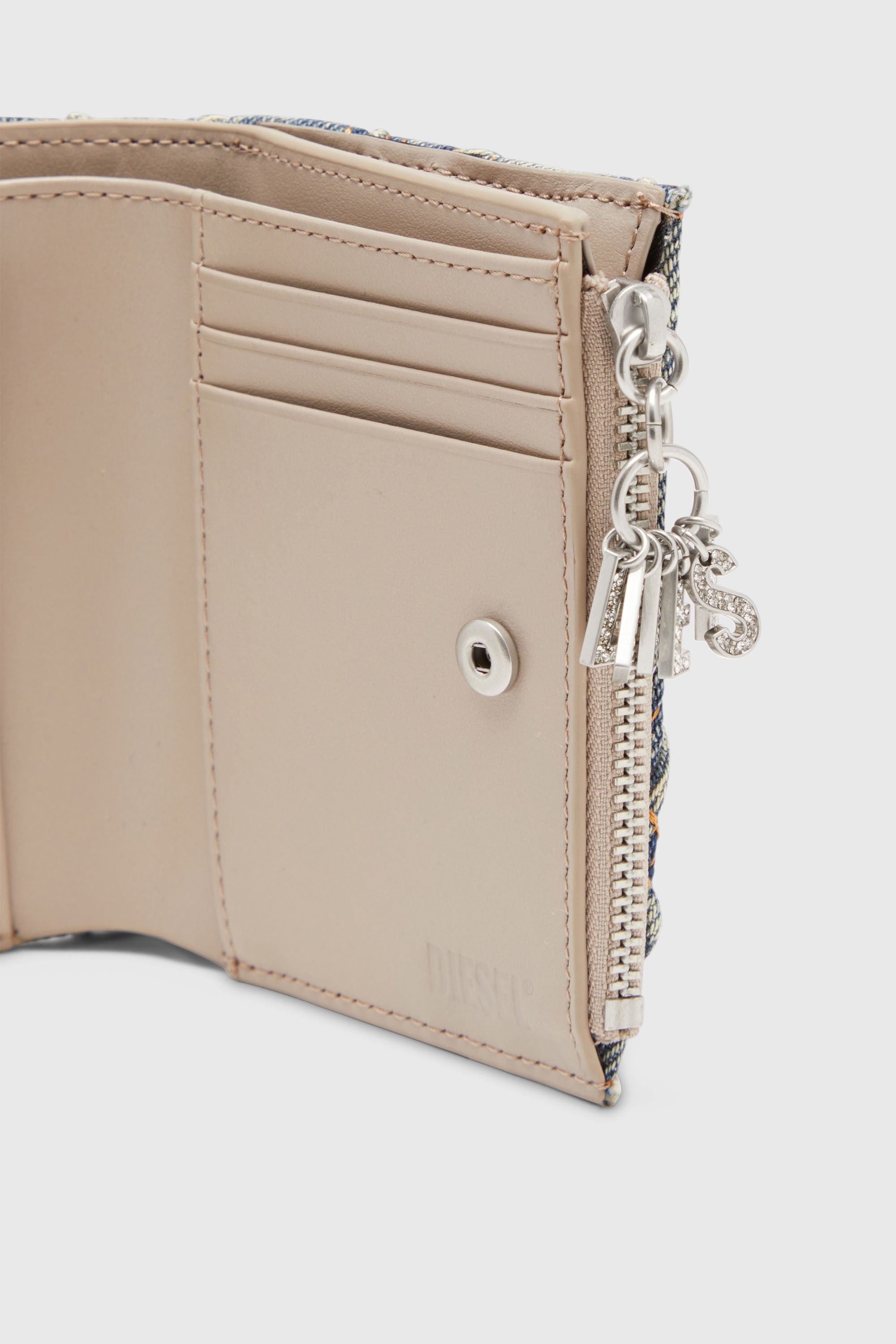 CHARM D- BI FOLD ZIP II Small wallet in Argyle quilted denim
