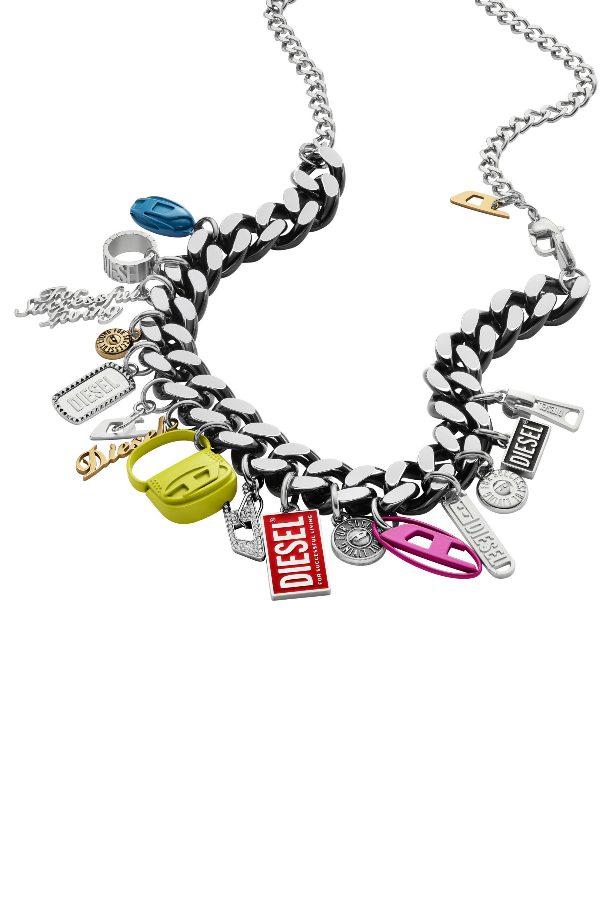 Diesel - DX1522 JEWEL, Unisex's Black stainless steel charm chain necklace in マルチカラー - 1