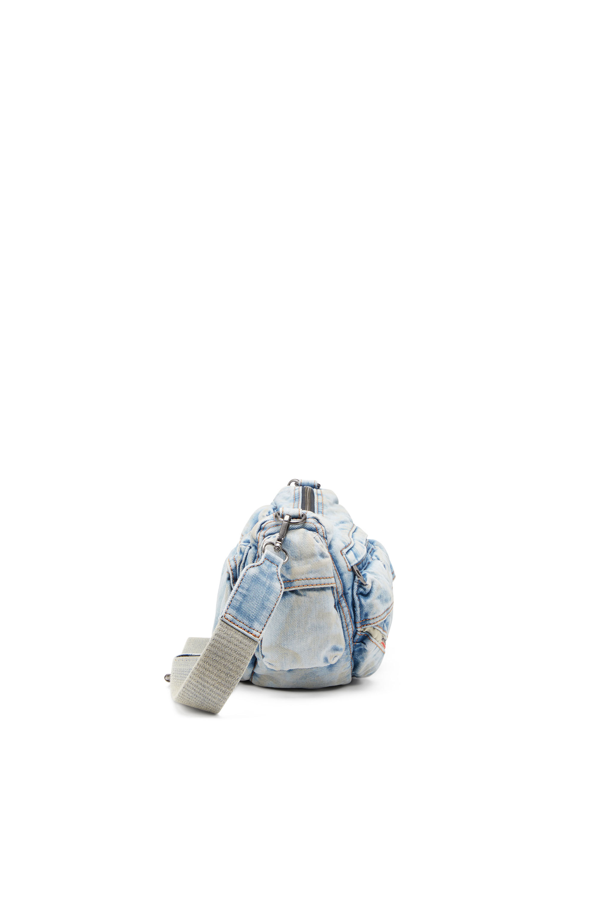 Diesel - RE-EDITION TRAVEL 3000 SHOULDER BAG X, Unisex's Travel 3000-Multipocket bag in treated denim in ライトブルー - 4