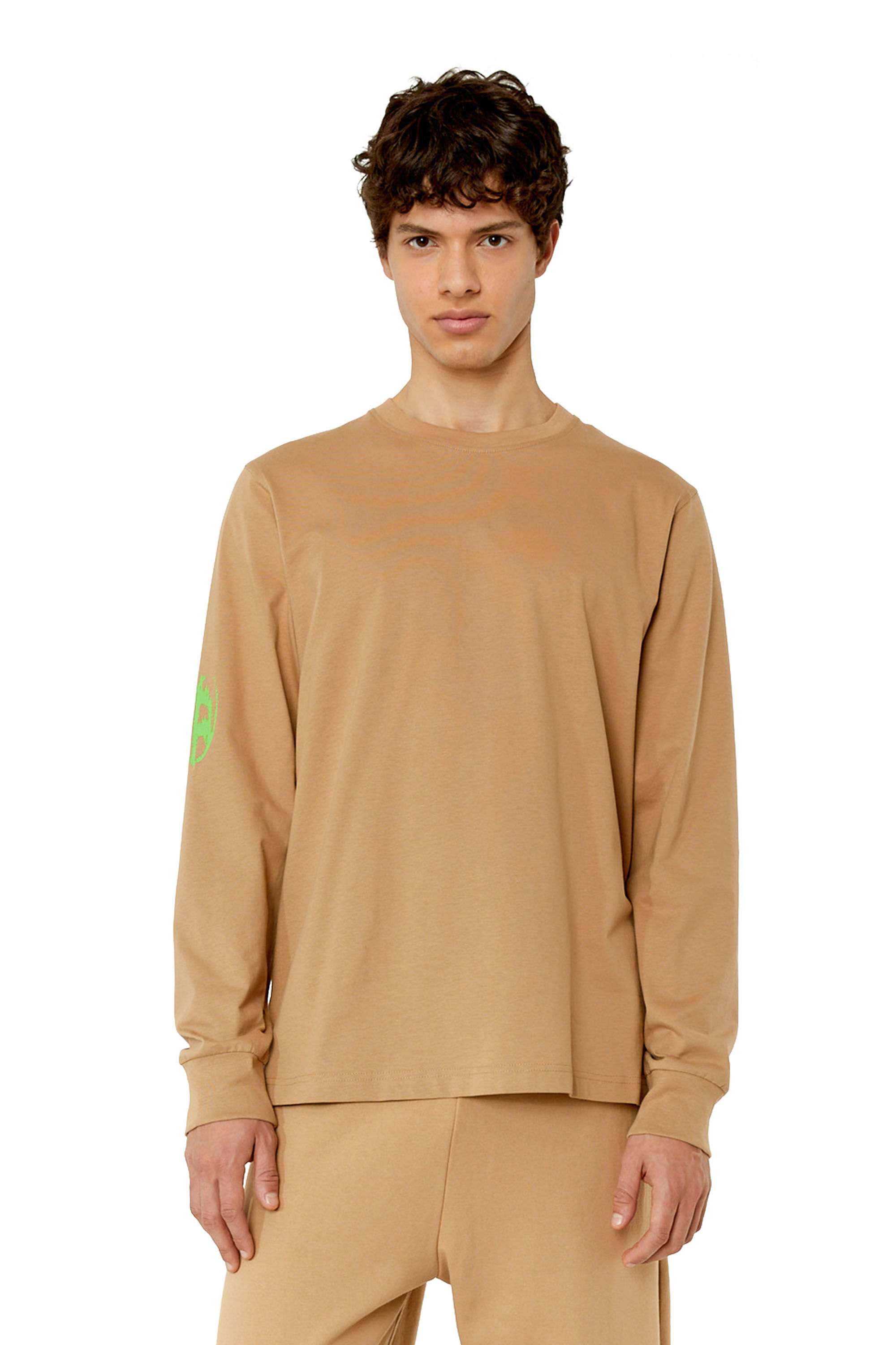 Diesel - T-JUST-LS-G3, Male's Tシャツ 長そで グラフィック in ベージュ - 3