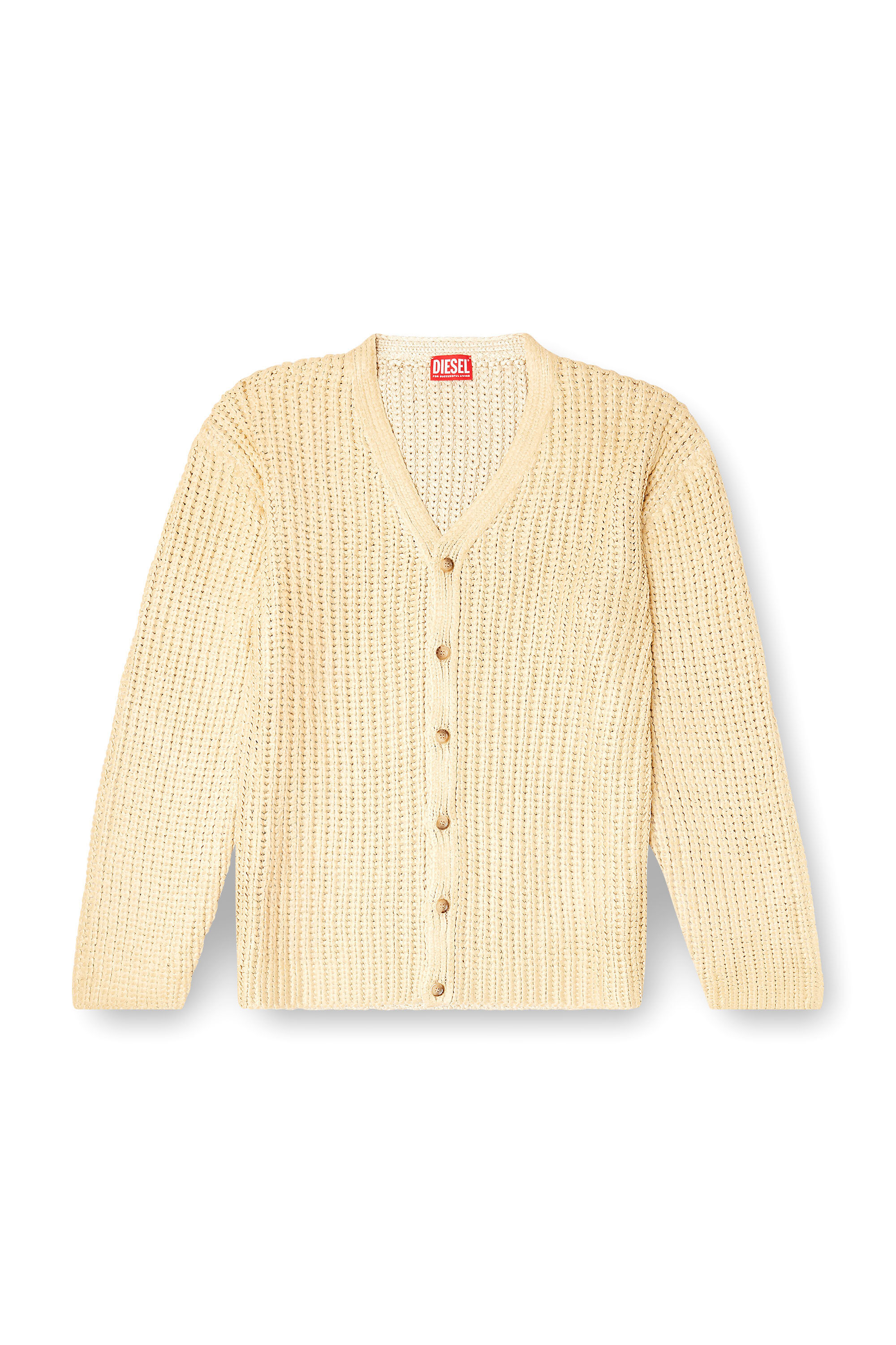 Diesel - K-MICHOR, Male's Ribbed cardigan with shiny effect in ライトブラウン - 2