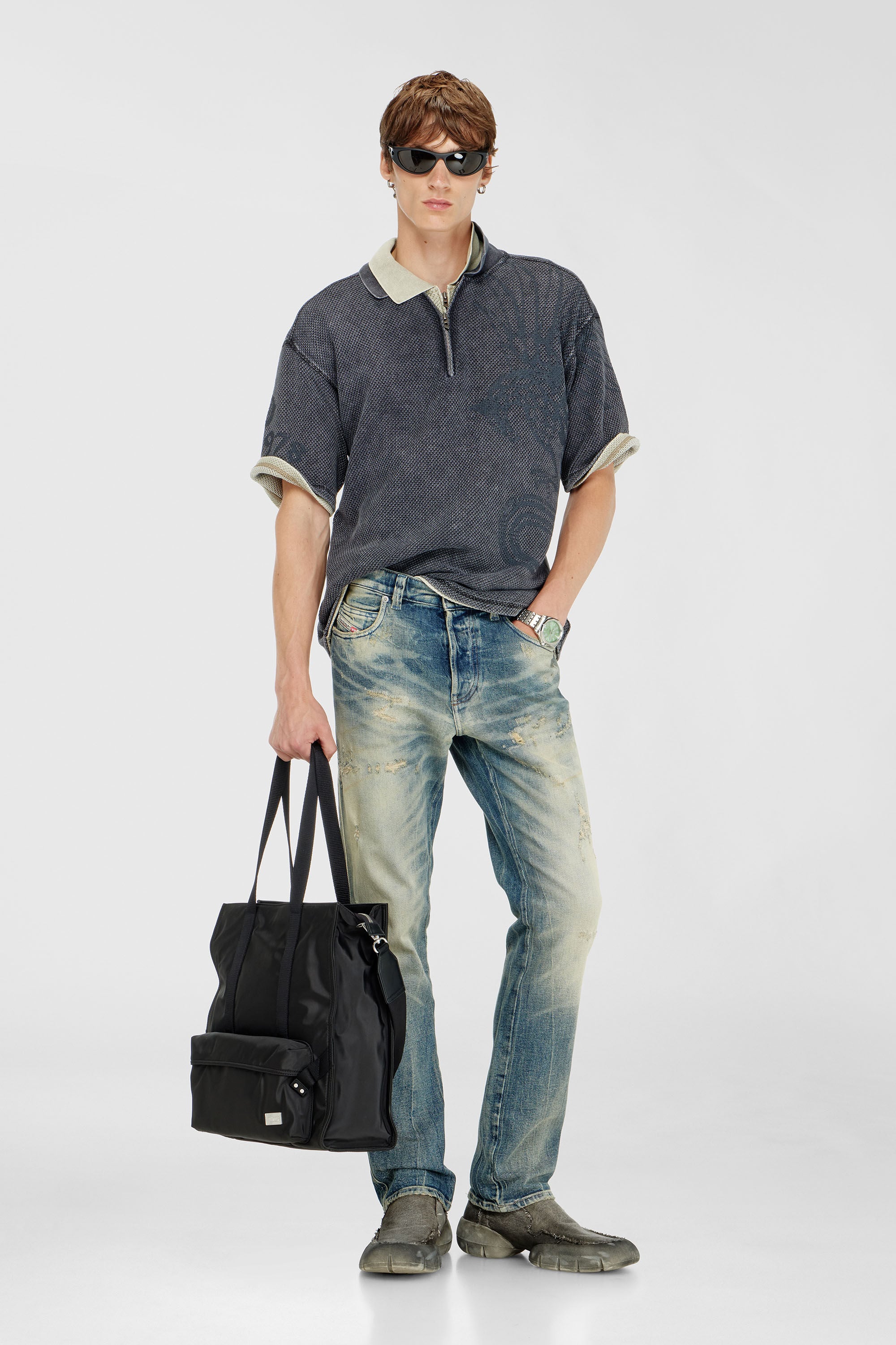 Diesel - T-ERRY-ZIP, Male's ポロシャツ in ダークグレー - 1