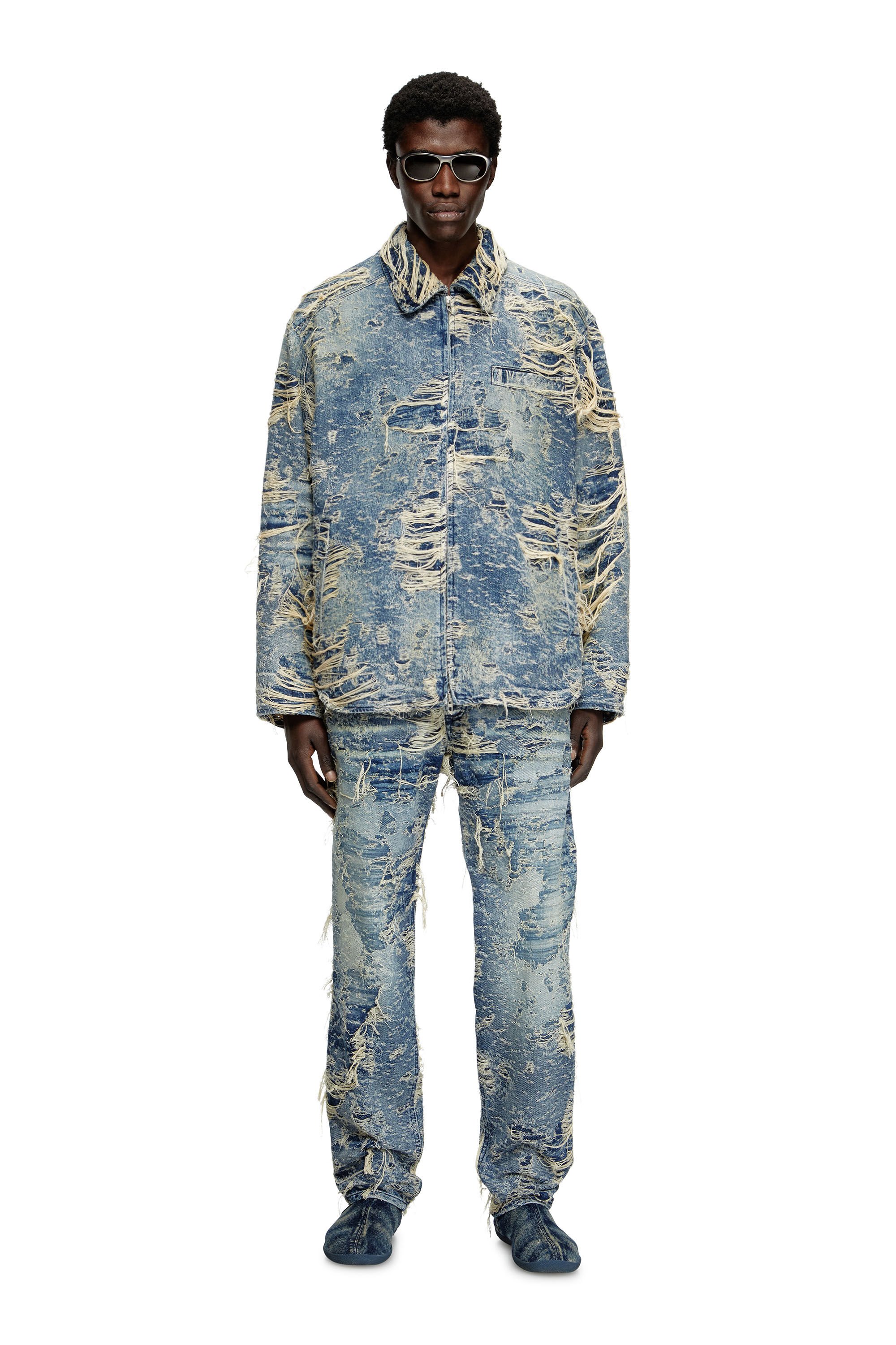 Diesel - D-IVAR-FSG1, Male's Jacket in floating-thread denim in ミディアムブルー - 1
