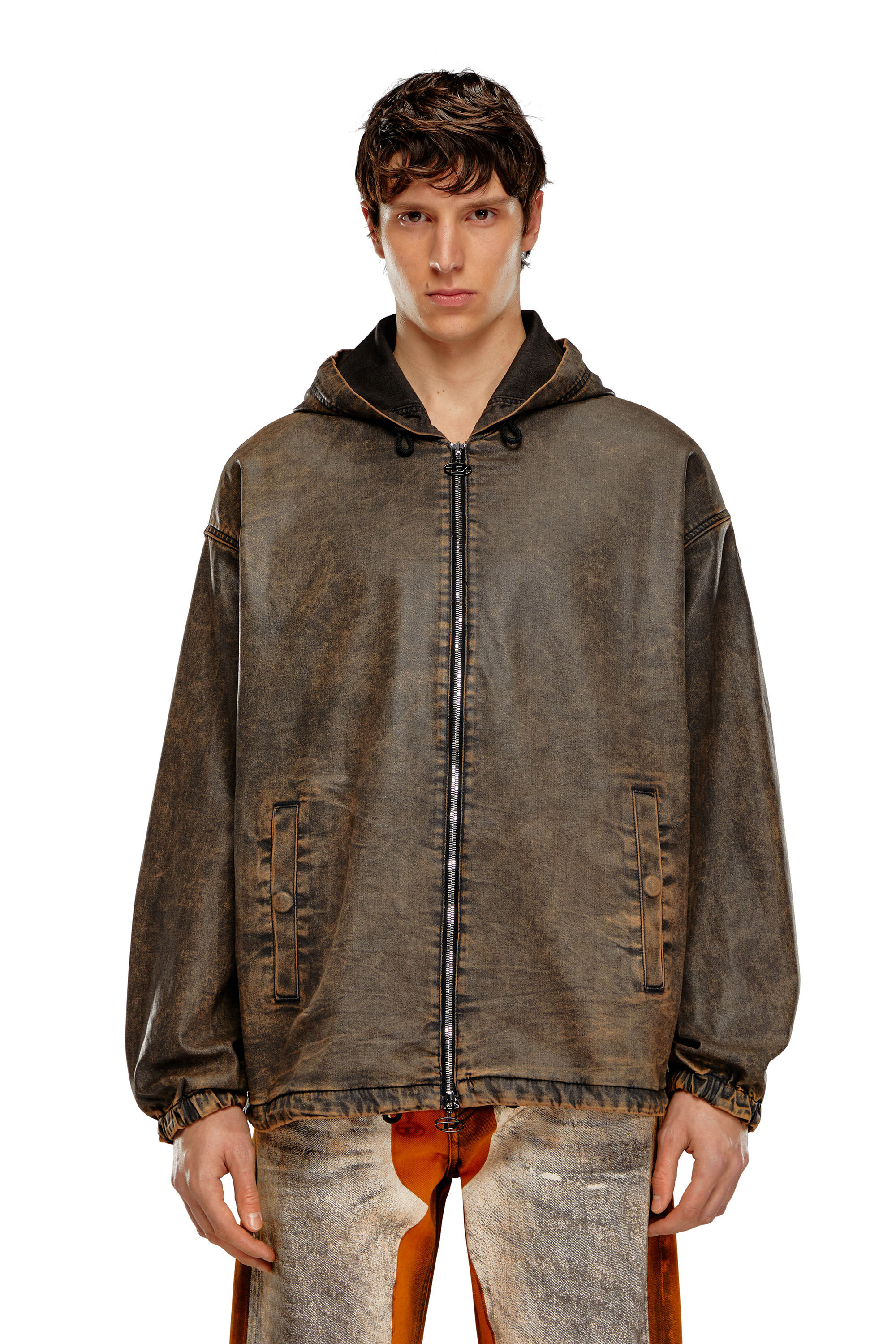 D-WYNNY-S TRACK Hooded jacket in marble-coated Track Denim 