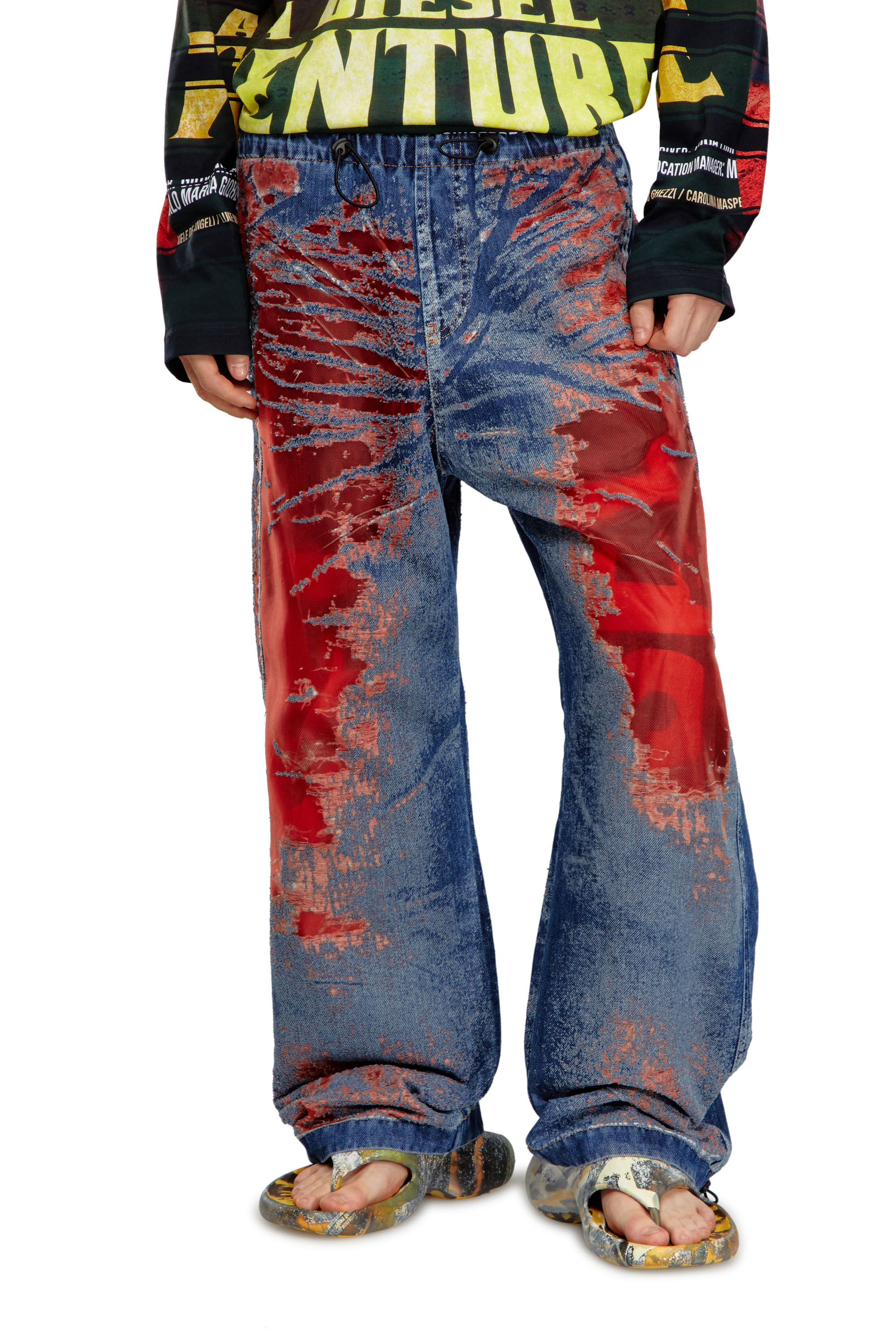 Diesel - Male's Relaxed Jeans D-Martial 068MI, ブルー/レッド - 3