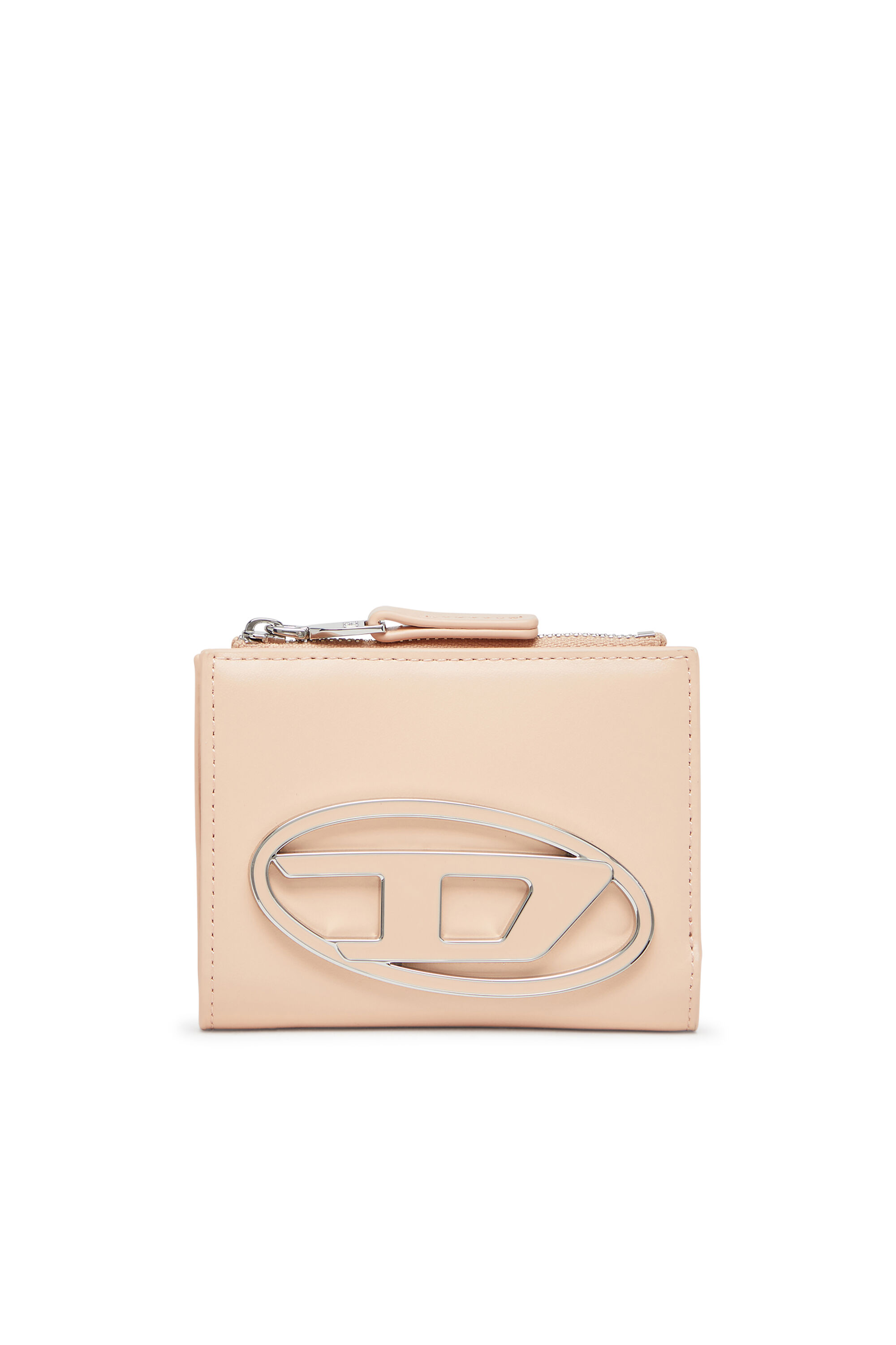 Diesel - 1DR BI-FOLD ZIP II, Female's Small leather wallet with logo plaque in ヌードカラー - 1