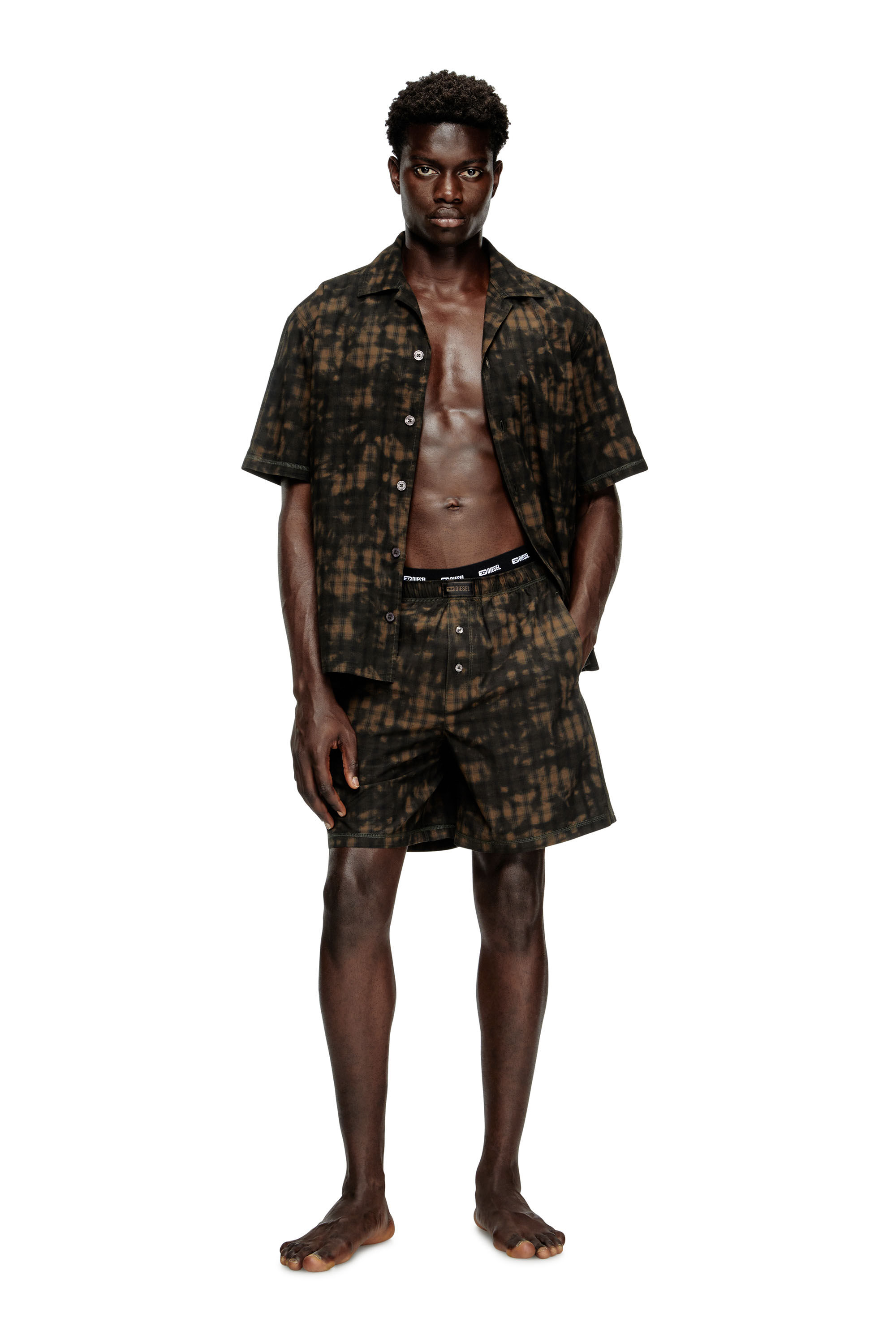 Diesel - SET-HORIEN-UTLT, Male's Short pajamas in cloudy-print check cotton in オリーブグリーン - 1