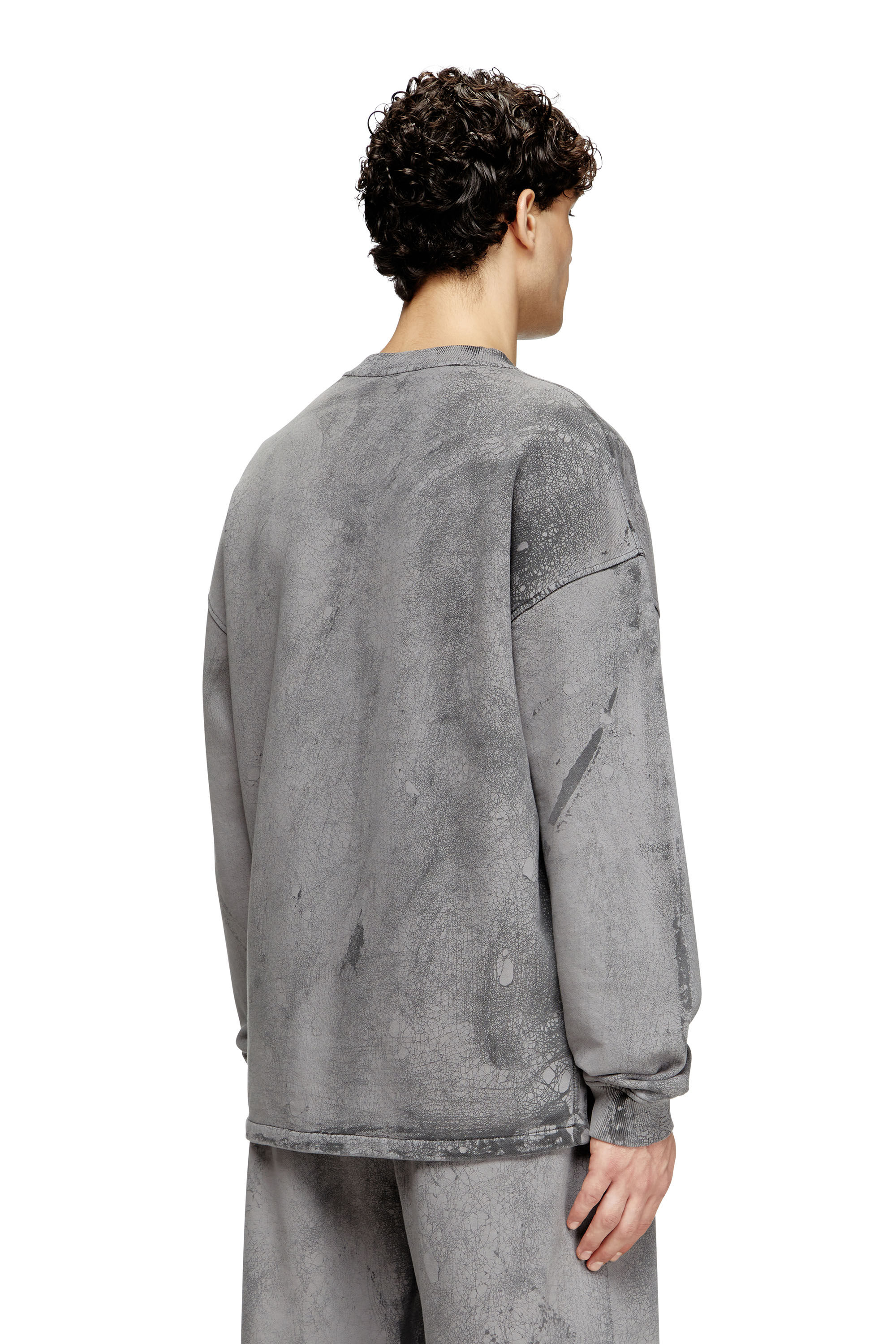 Diesel - S-BAXT-T1, Male's Cracked-effect sweatshirt with micro logo in グレー - 4