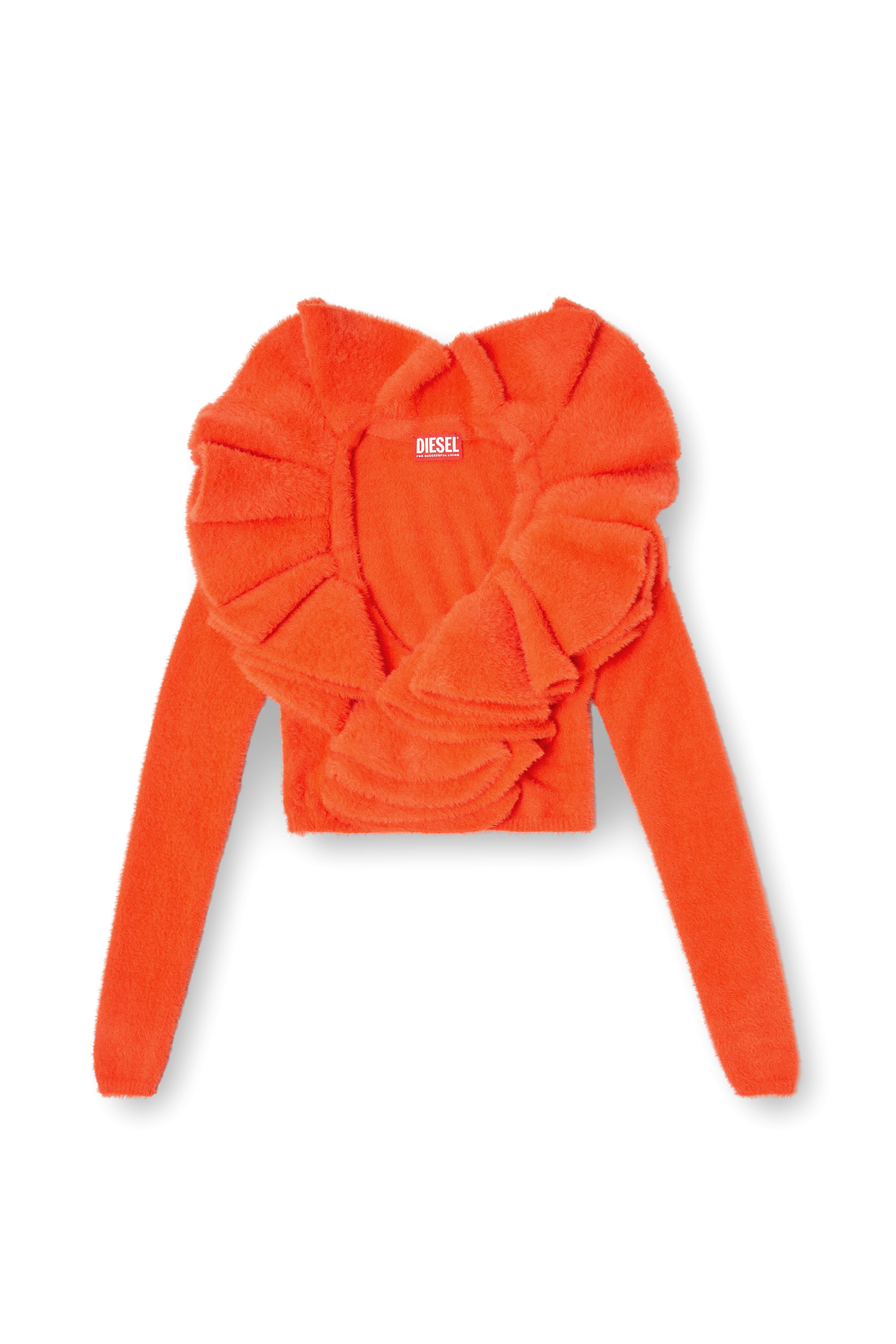 M-INGE Plush cardigan with mega ruffled collar｜オレンジ