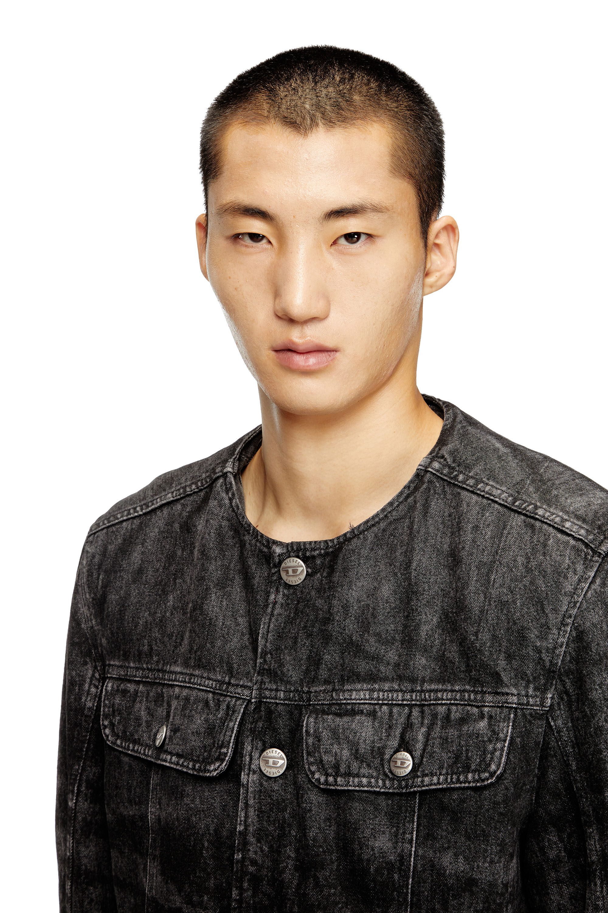 DIESEL FW25e新作 D-Aberdeen-Fsh2 デニムジャケット D-ABERDEEN-FSH2 Jacket in lasered cotton-hemp denim｜ブラック