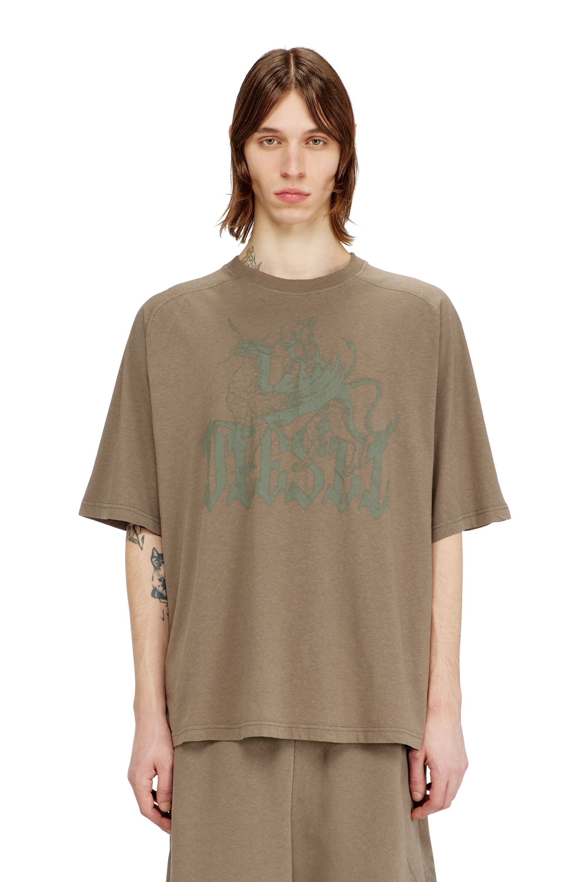 Diesel - T-JUSSI-A, Male's Printed T-shirt in cotton and hemp in ベージュ - 3