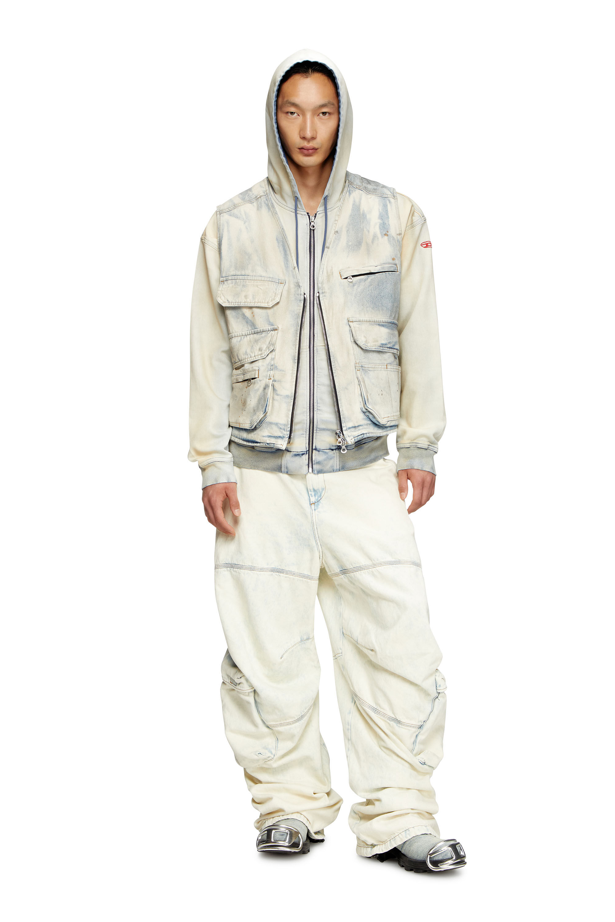 Diesel - D-GIR-S TRACK, Unisex's Zip-up hoodie in coated dusty Track Denim in ライトブルー - 1