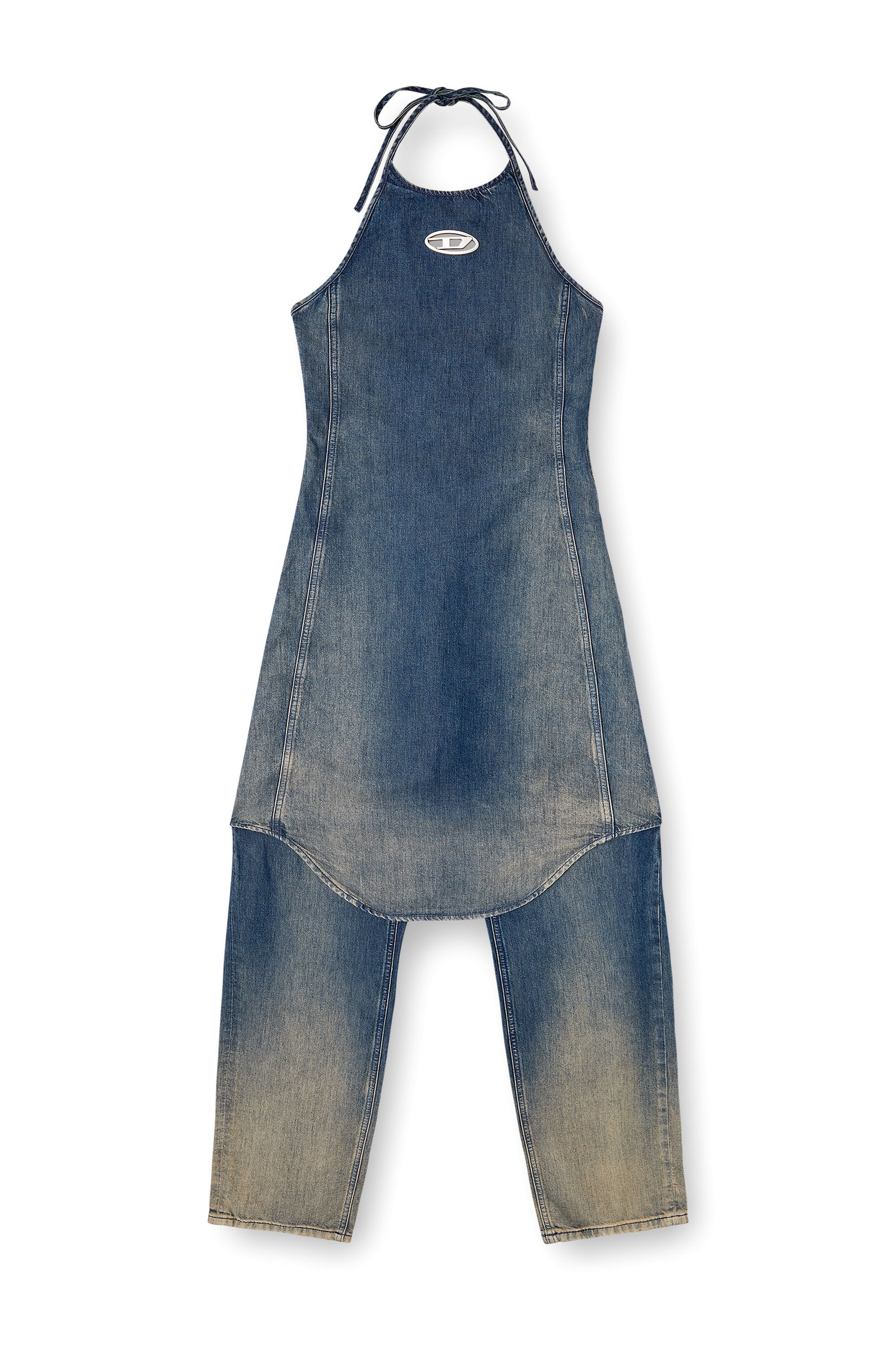 Diesel - DE-CYNTHIA-S, Female's Halter jumpsuit in gradient fluid denim in ダークブルー - 5