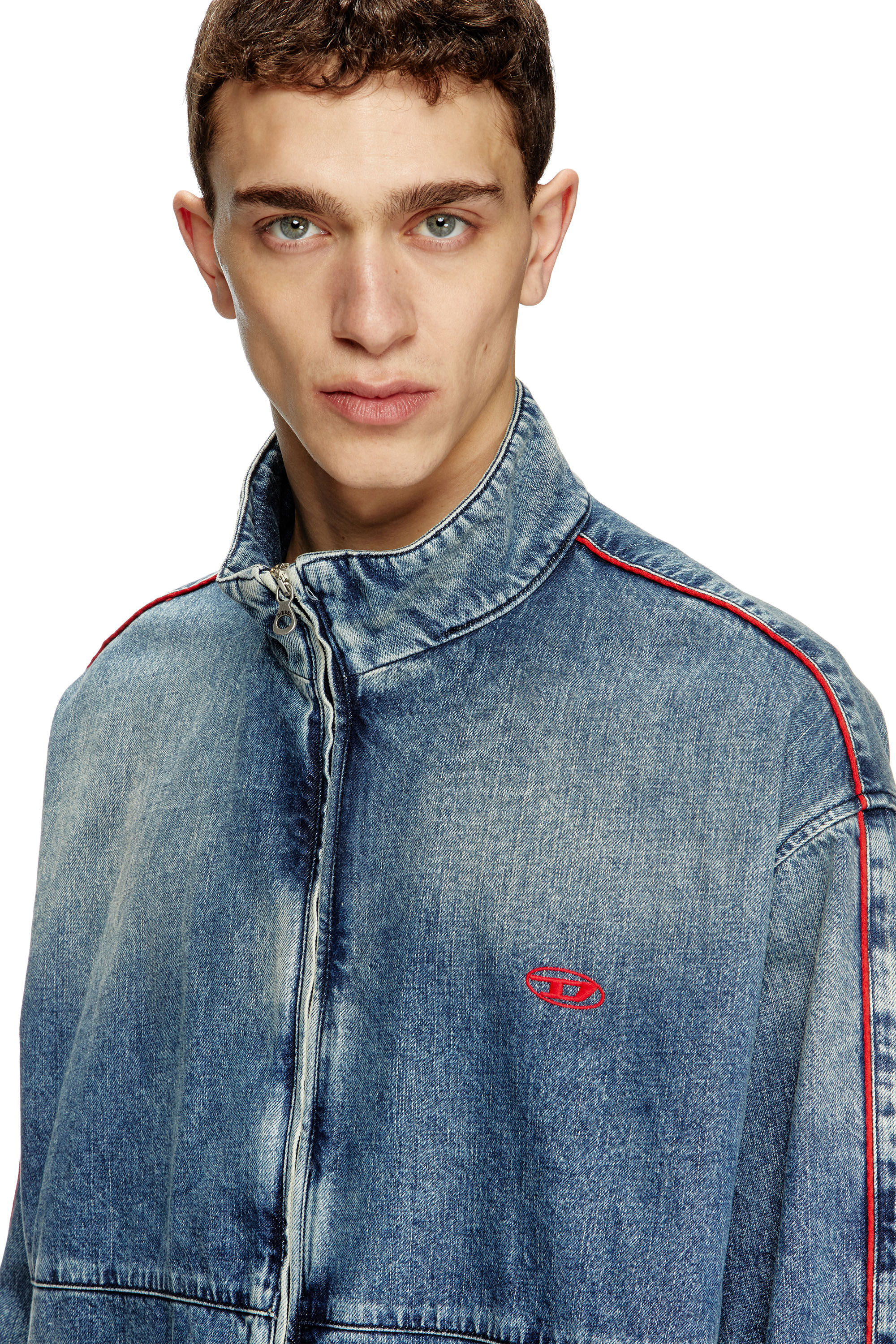 Diesel - D-KRAP-S2, Male's Denim jacket with red piping in ブルー - 4