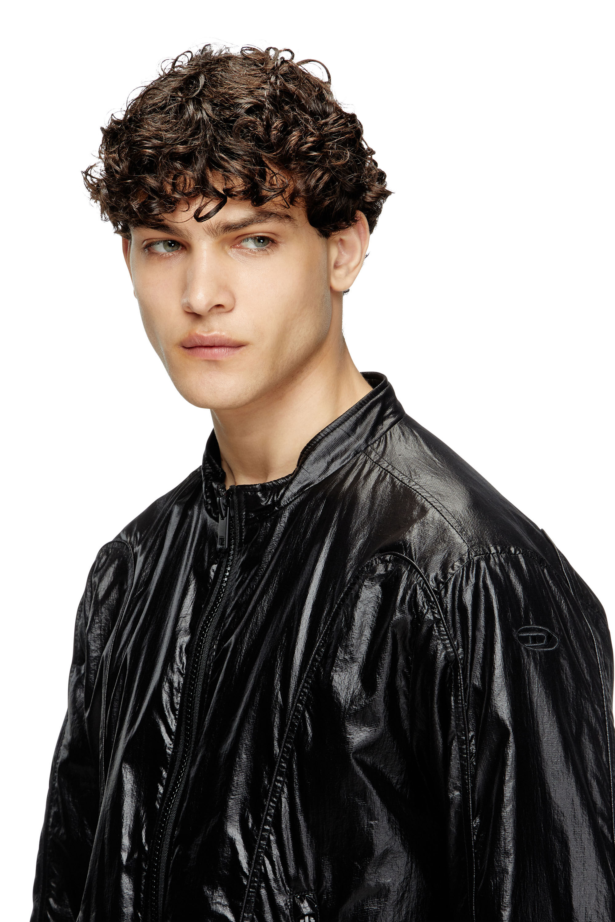 Diesel - J-CLAYS, Male's Biker jacket in shiny ripstop in ブラック - 4