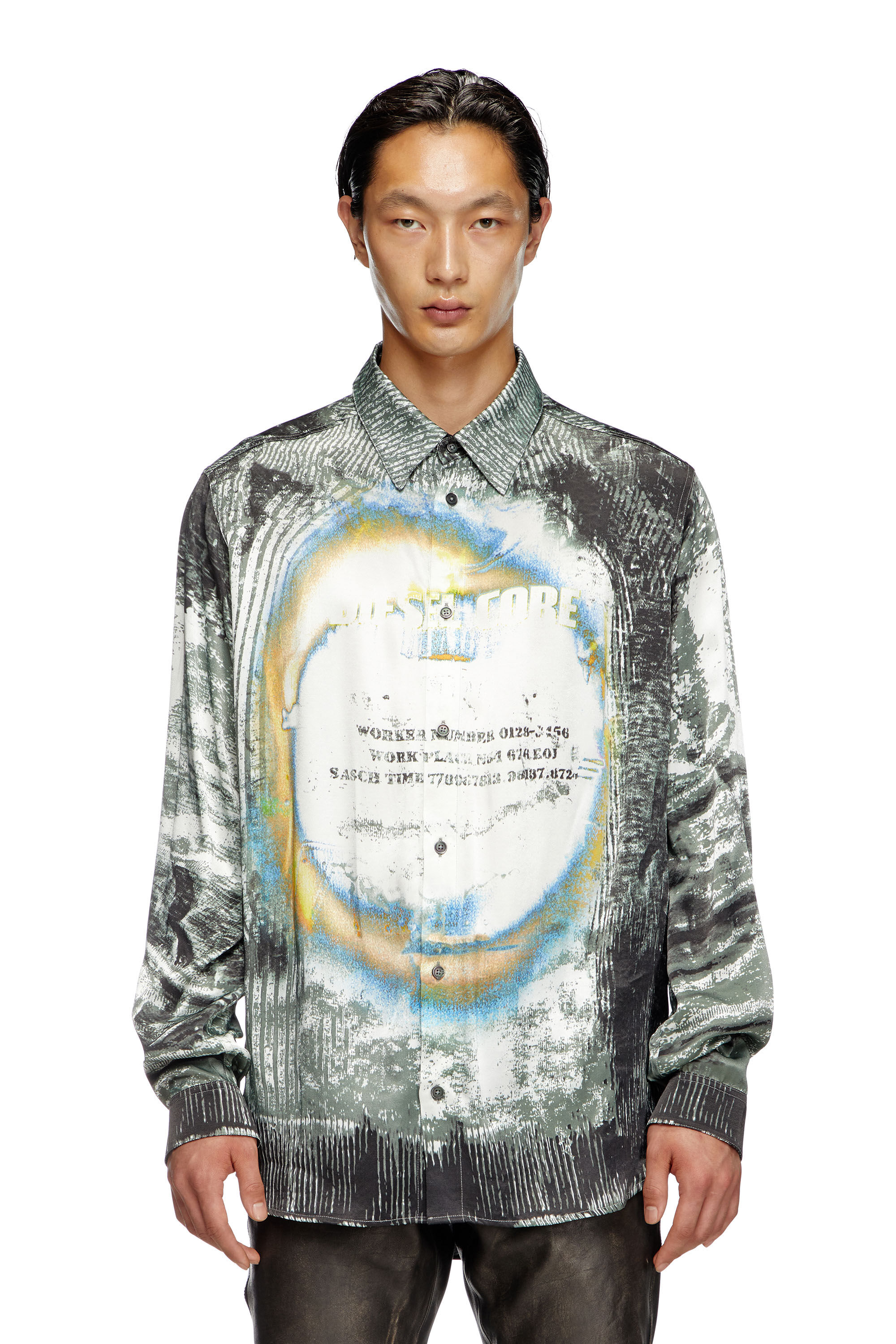Diesel - S-GACY, Male's Fluid shirt with trompe l'oeil effects in ホワイト/グレー - 3