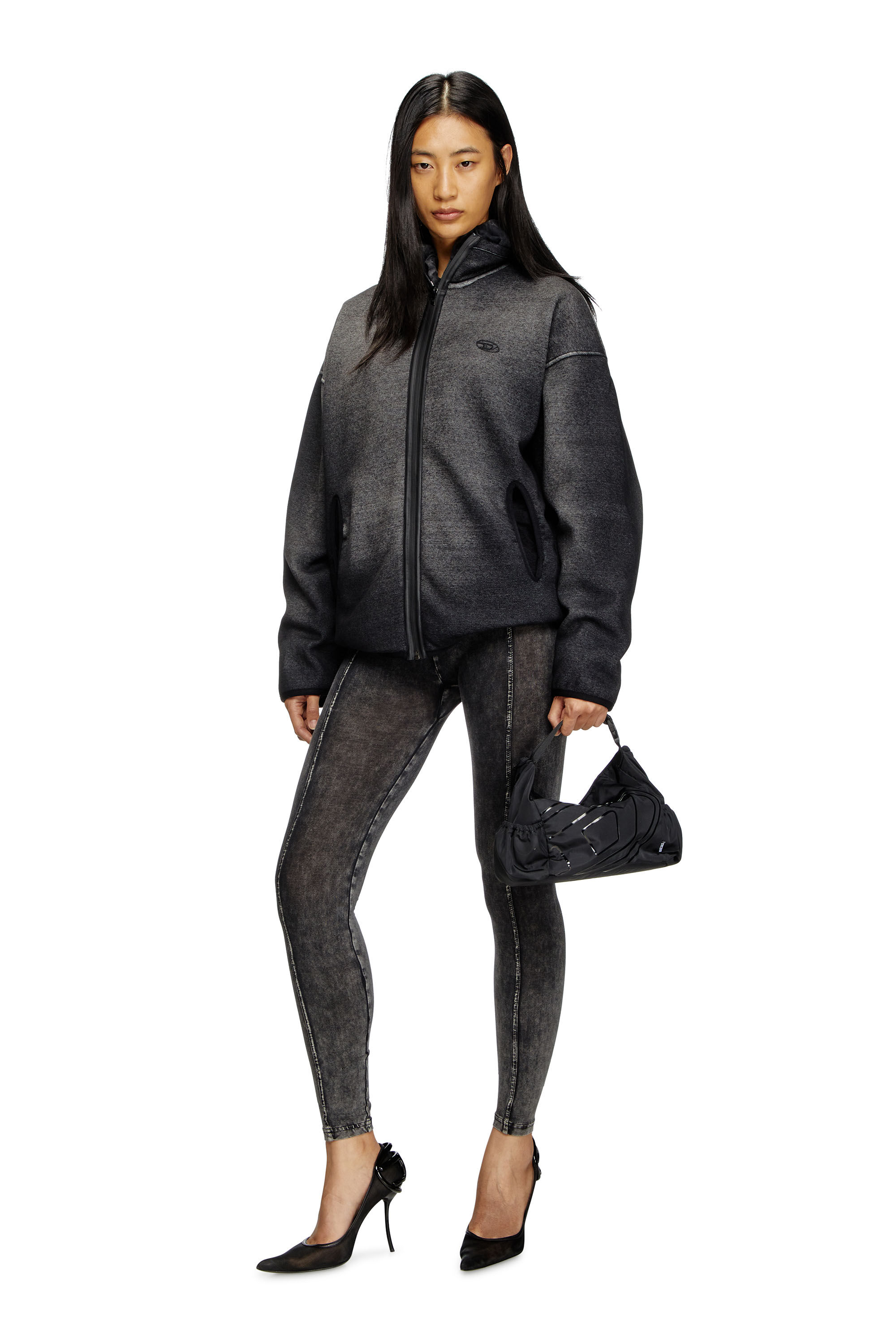 Diesel - S-BATY, Unisex's Zip-up sweatshirt in denim-effect jacquard in ブラック - 7