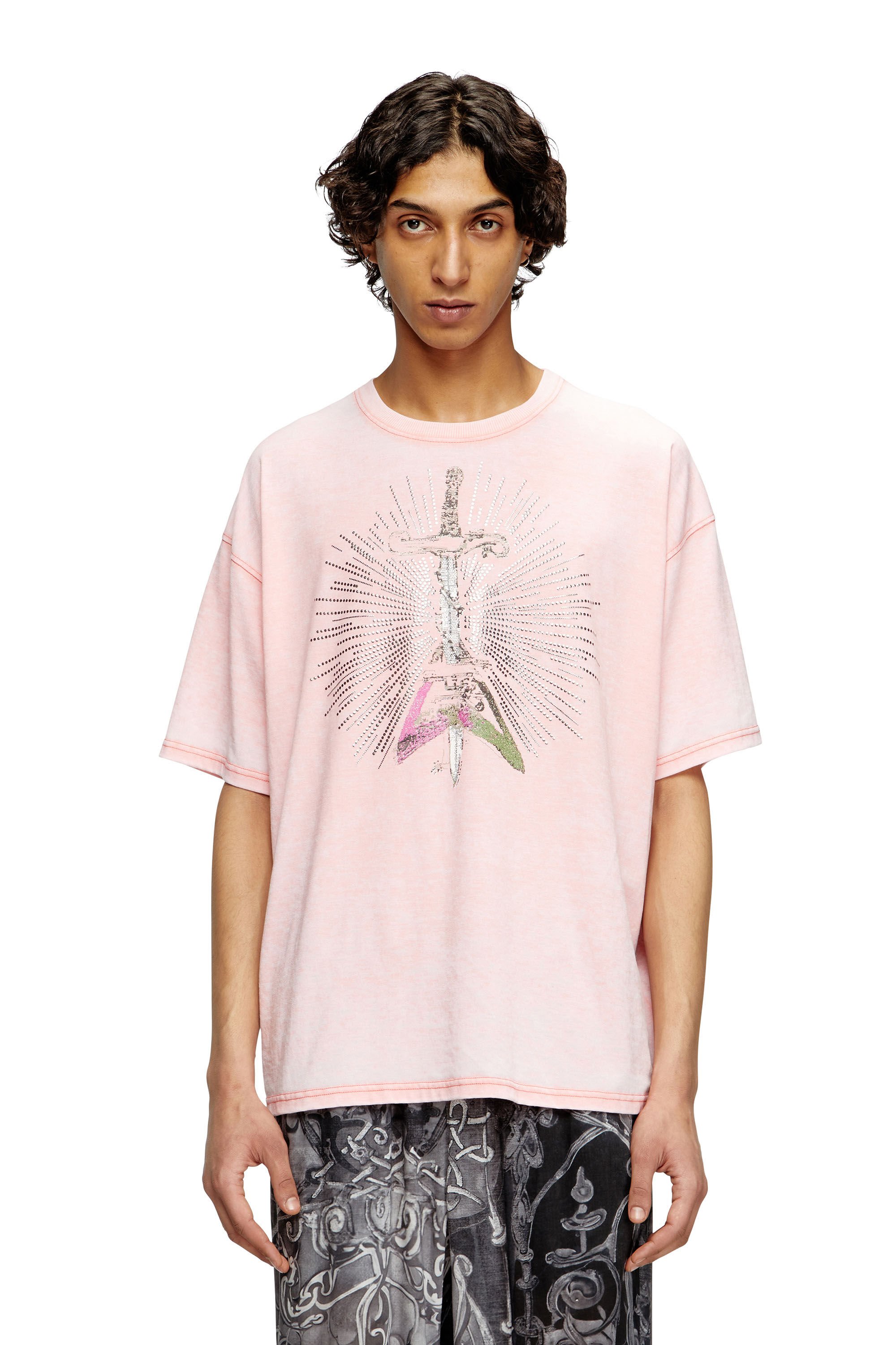 Diesel - T-BOXT-T18, Male's T-shirt with sword print in ピンク / ホワイト - 3
