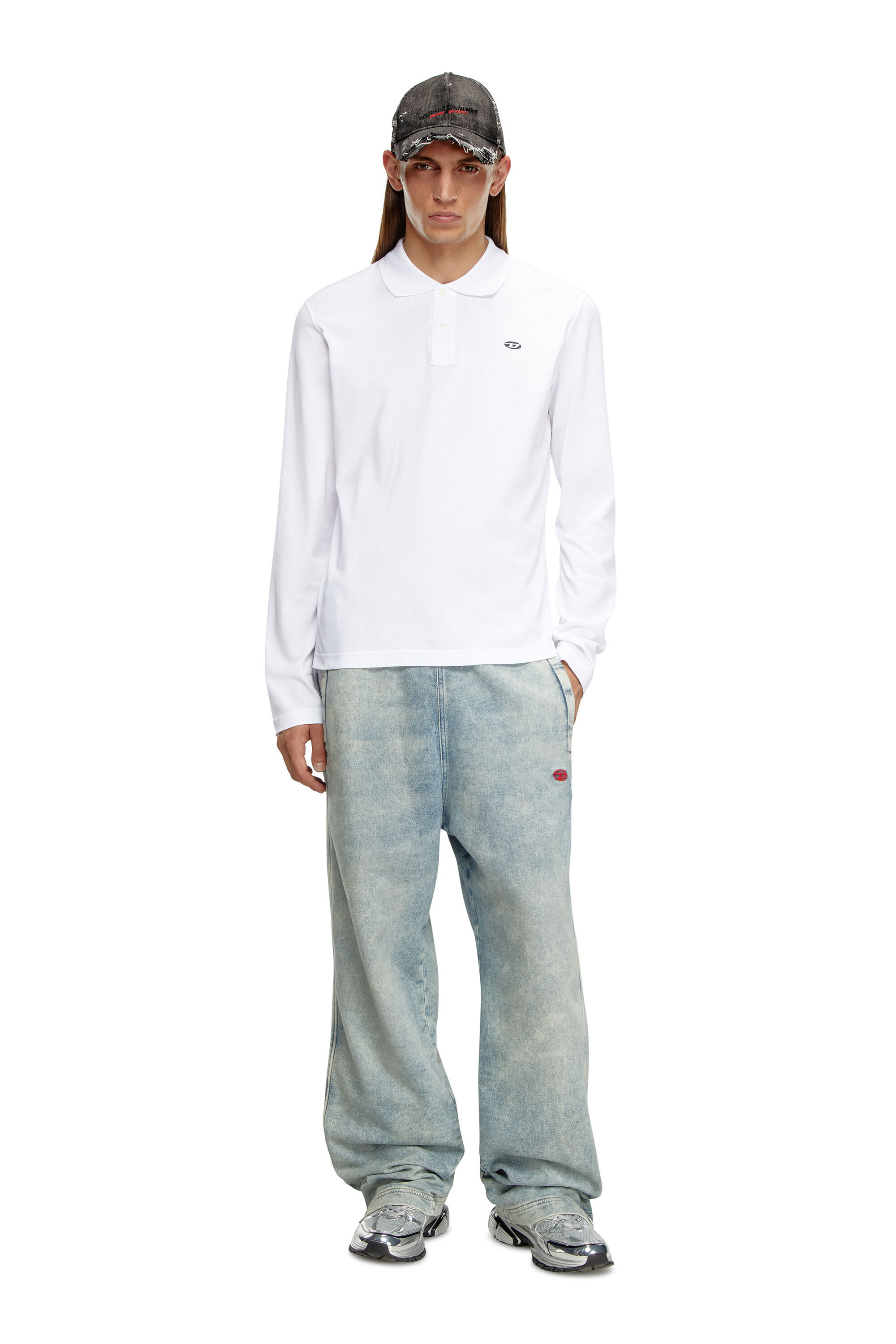 Diesel - T-SMITH-LS-DOVAL-PJ, Male's ポロシャツ 長そで ロゴパッチ in ホワイト - 1