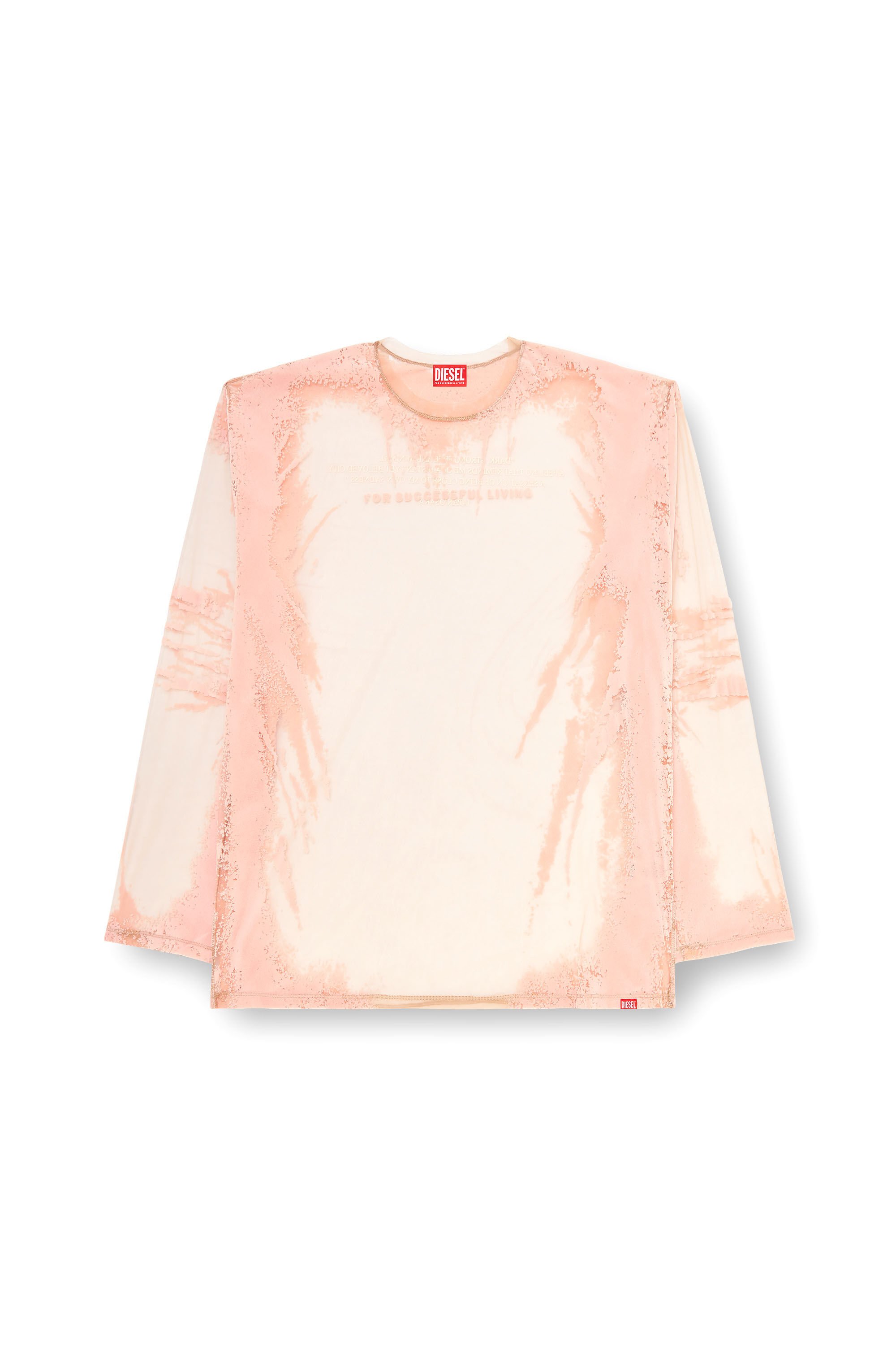 Diesel - T-HASSAN-LS-A, Unisex's Long-sleeve nylon T-shirt with lyrics print in ピンク / ホワイト - 2