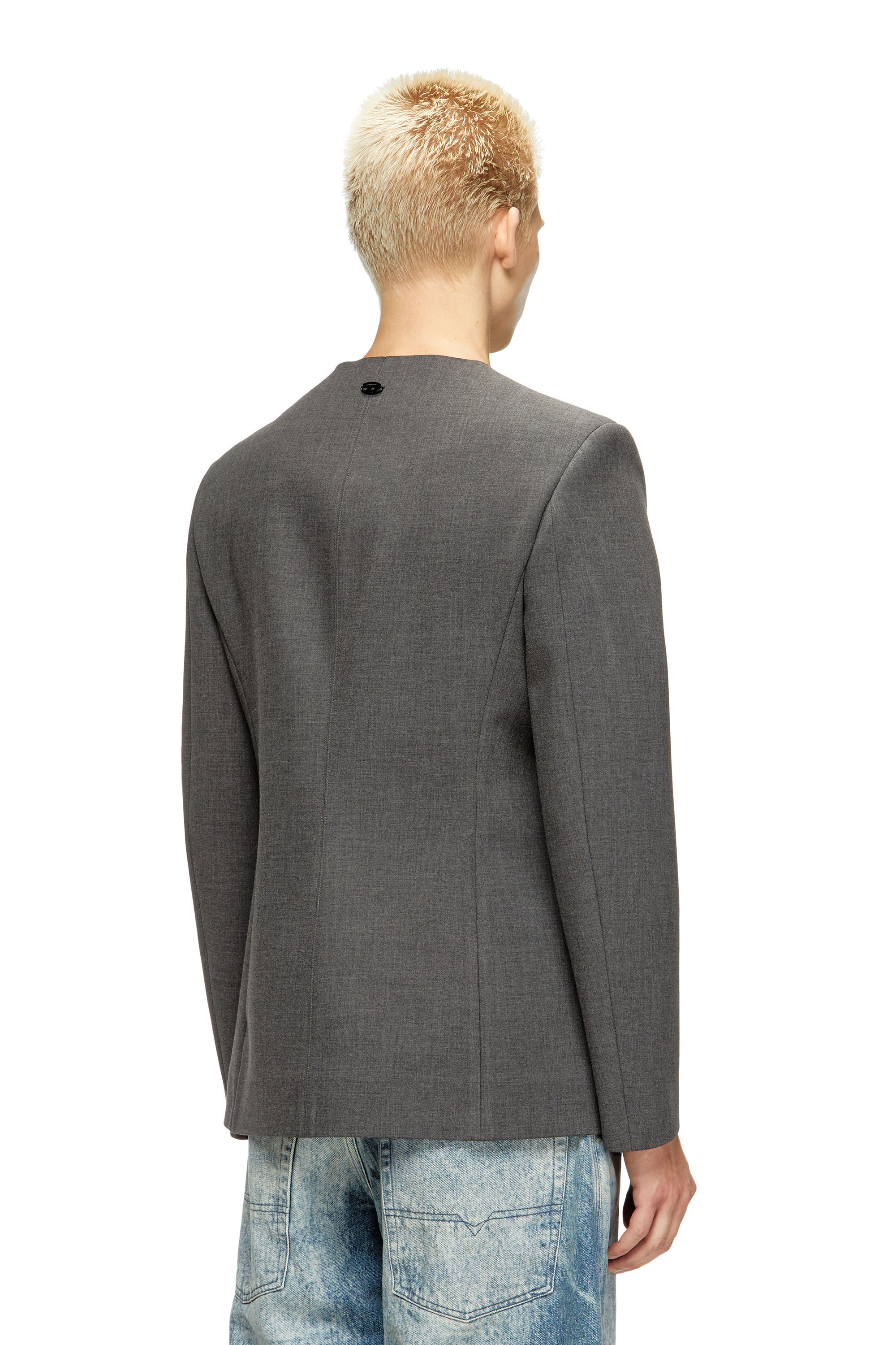 J-CESAR-NEO Collarless jacket in neoprene-bonded fabric｜グレー