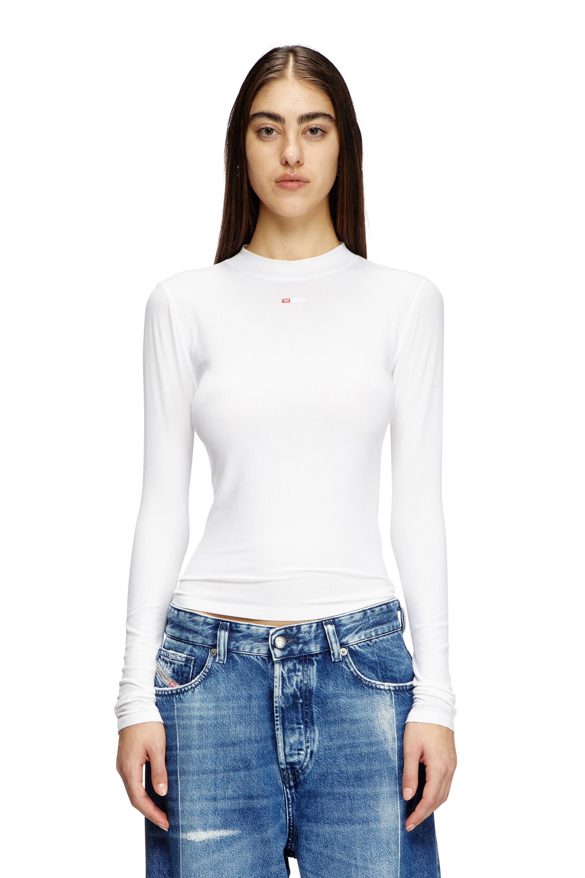 Diesel - T-MOKKY-LS-MICRODIV, Female's ロングTシャツモックネックリブトップス in ホワイト - 3