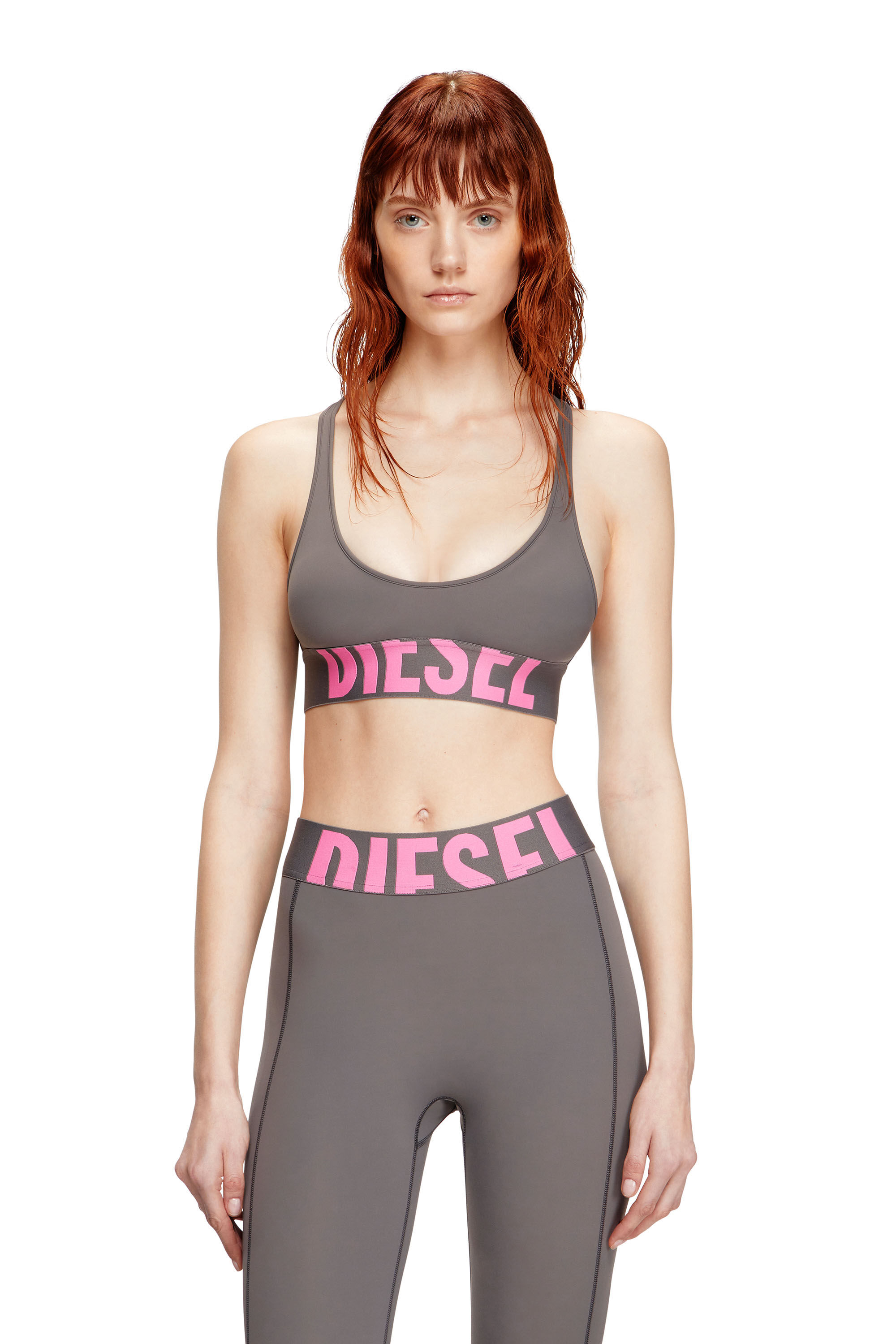 Diesel - ALLISON-D-POP, Female's Microfibre sports bra with cut-off logo in グレー - 3
