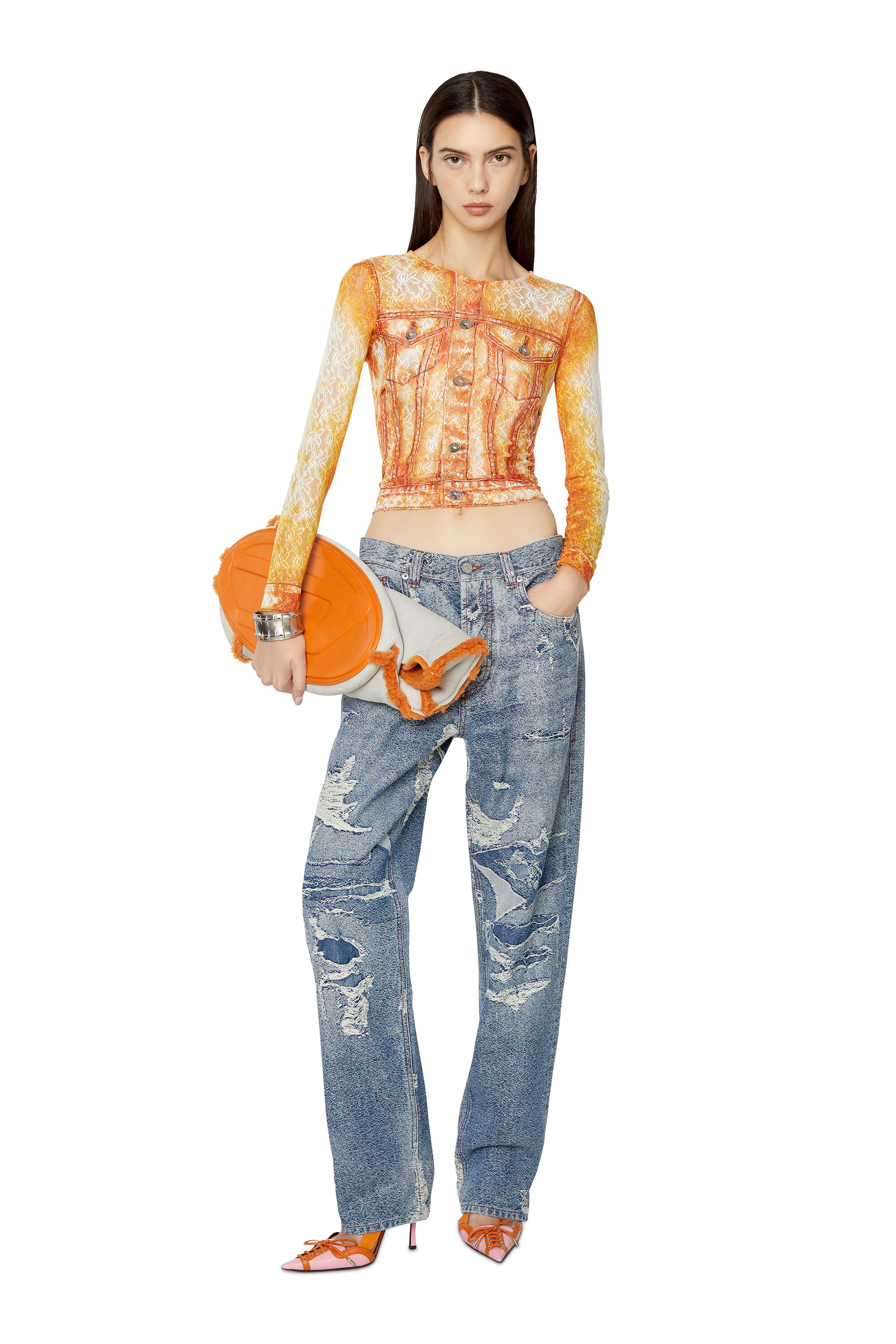 Diesel - T-CLILL, Female's レディース 長袖トップス トロンプルイユ in オレンジ - 1