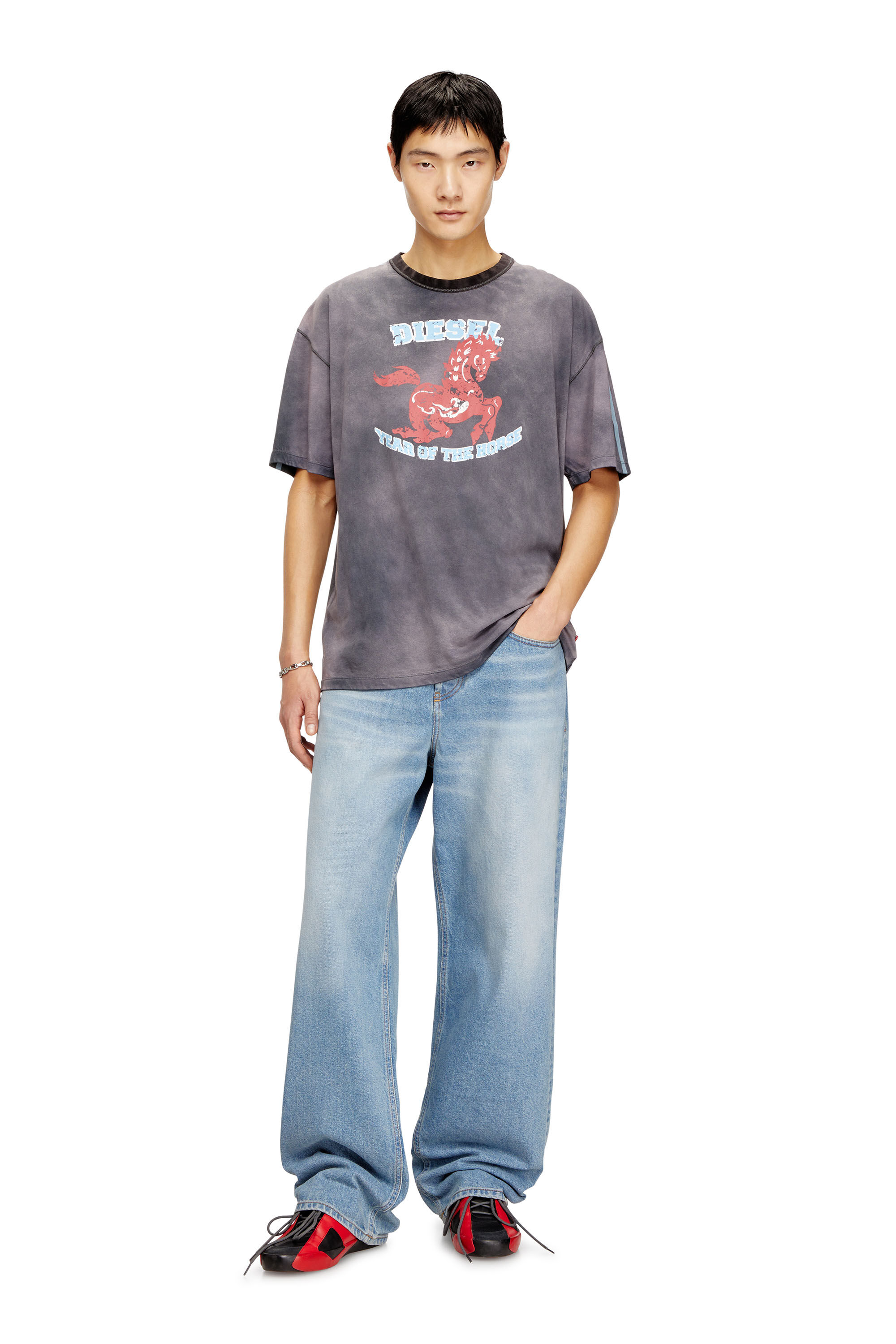 CL-T-BOXT-HORSE Cotton T-shirt with horse graphic print｜グレー