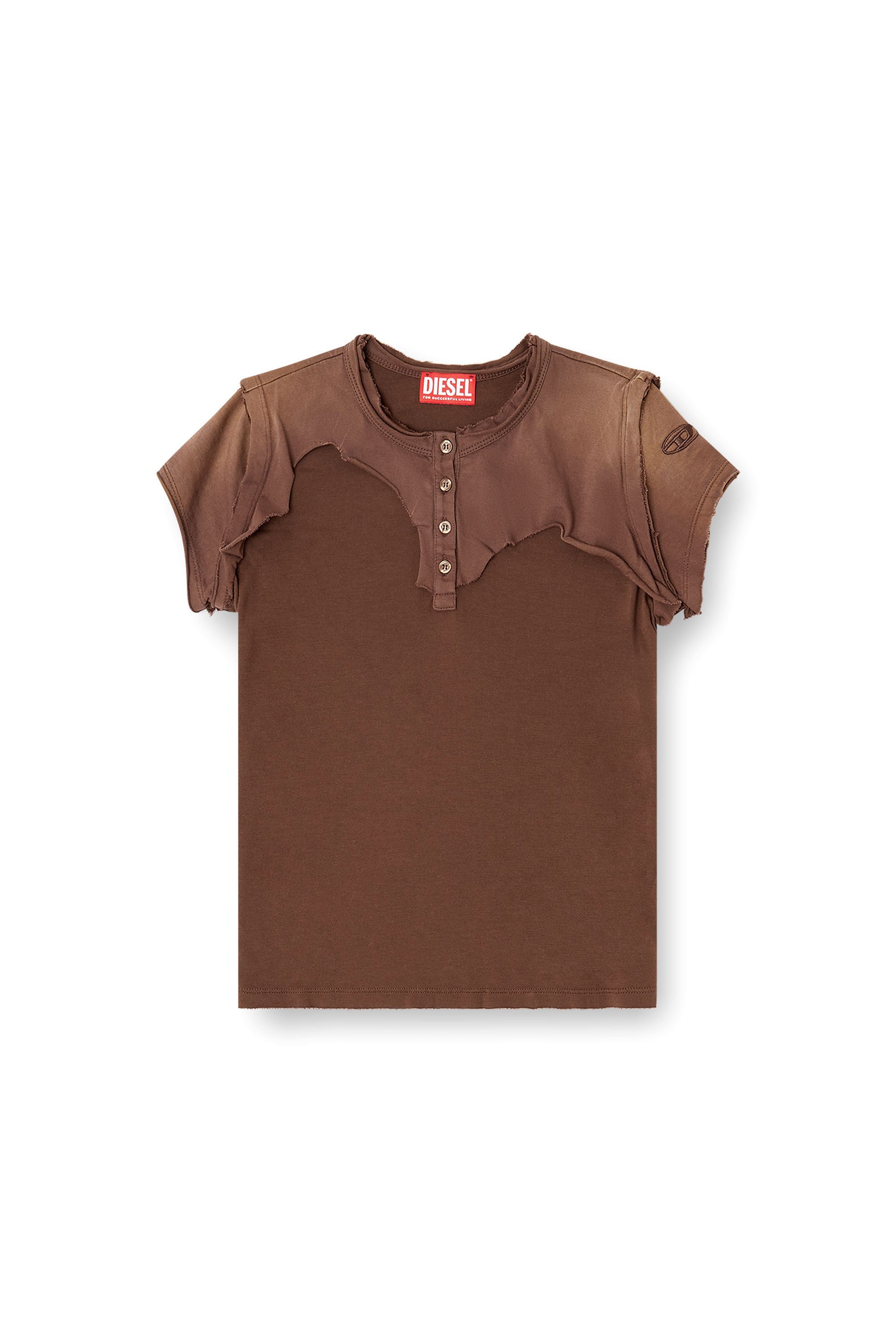 Diesel - T-UNRAWY, Female's Henley T-shirt with peel-off effect in ブラウン - 2