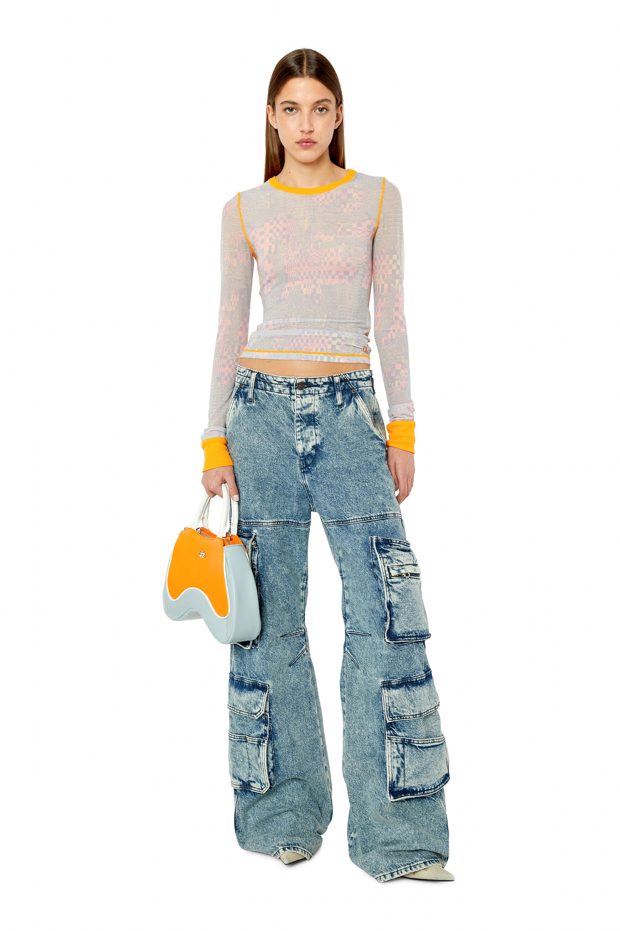 Diesel - T-SIEL, Female's 長袖トップス メッシュ カモフラ in ブルー/ピンク - 1