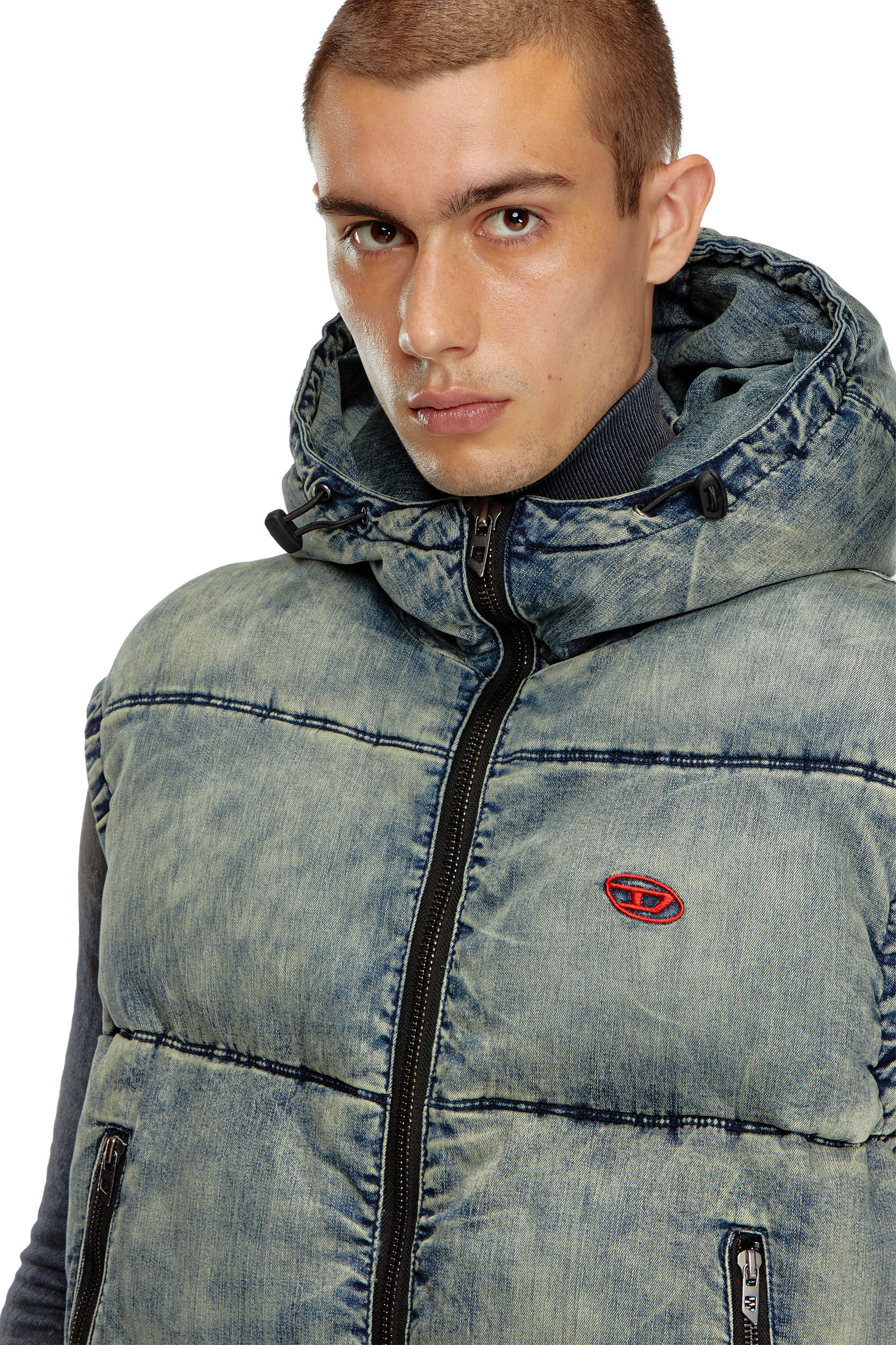 Diesel - W-MONS-SL, Male's Padded vest in faded denim in ブルー - 4