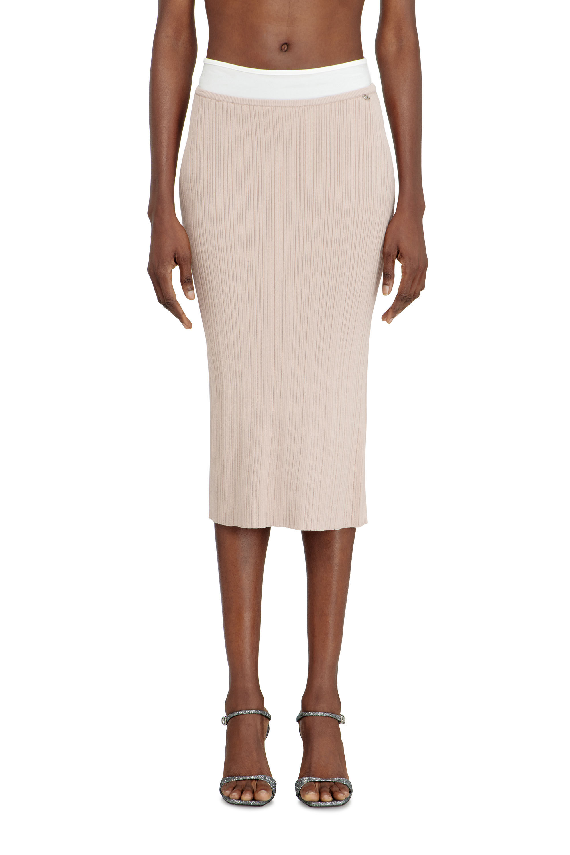 Diesel - M-ZINIA, Female's Ribbed knit skirt with contrast waistband in ピンク / ホワイト - 3