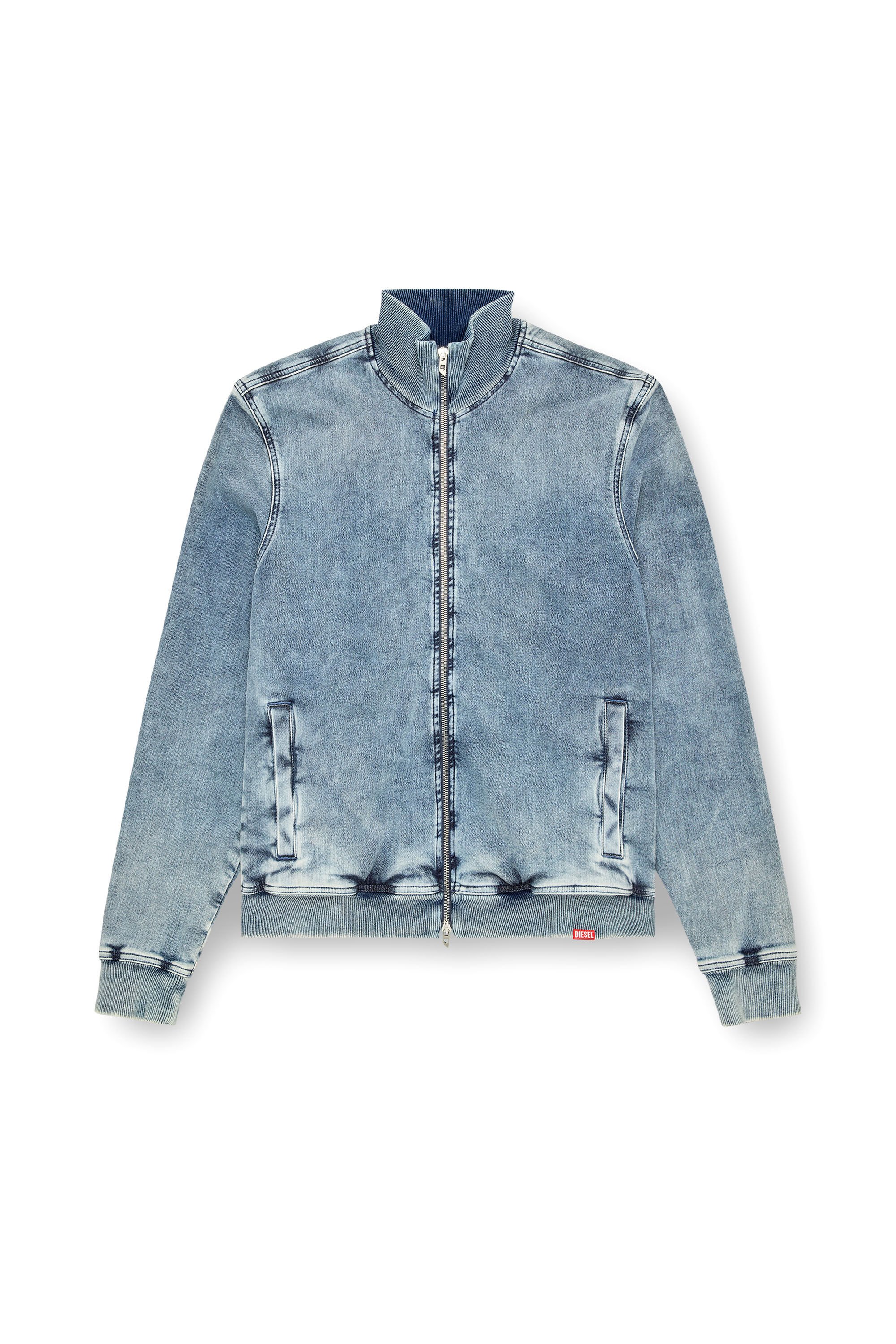 Diesel - D-BUZYE-S TRACK, Unisex's Zip-up sweater in trompe l'oeil Track Denim in ライトブルー - 2
