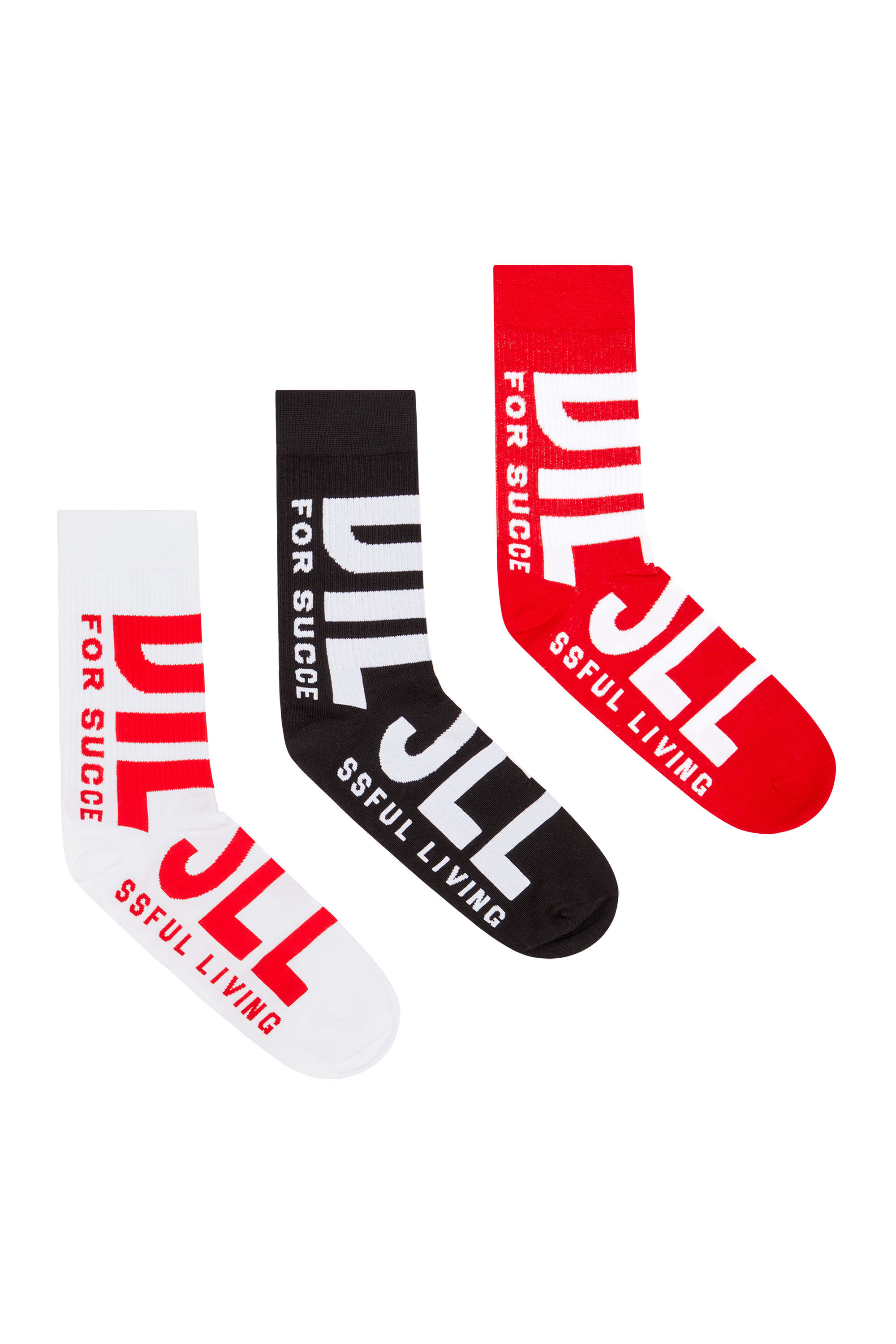 Diesel - SKM-RAY-THREEPACK, Male's 3-pack of maxi logo socks in レッド/ブラック - 1