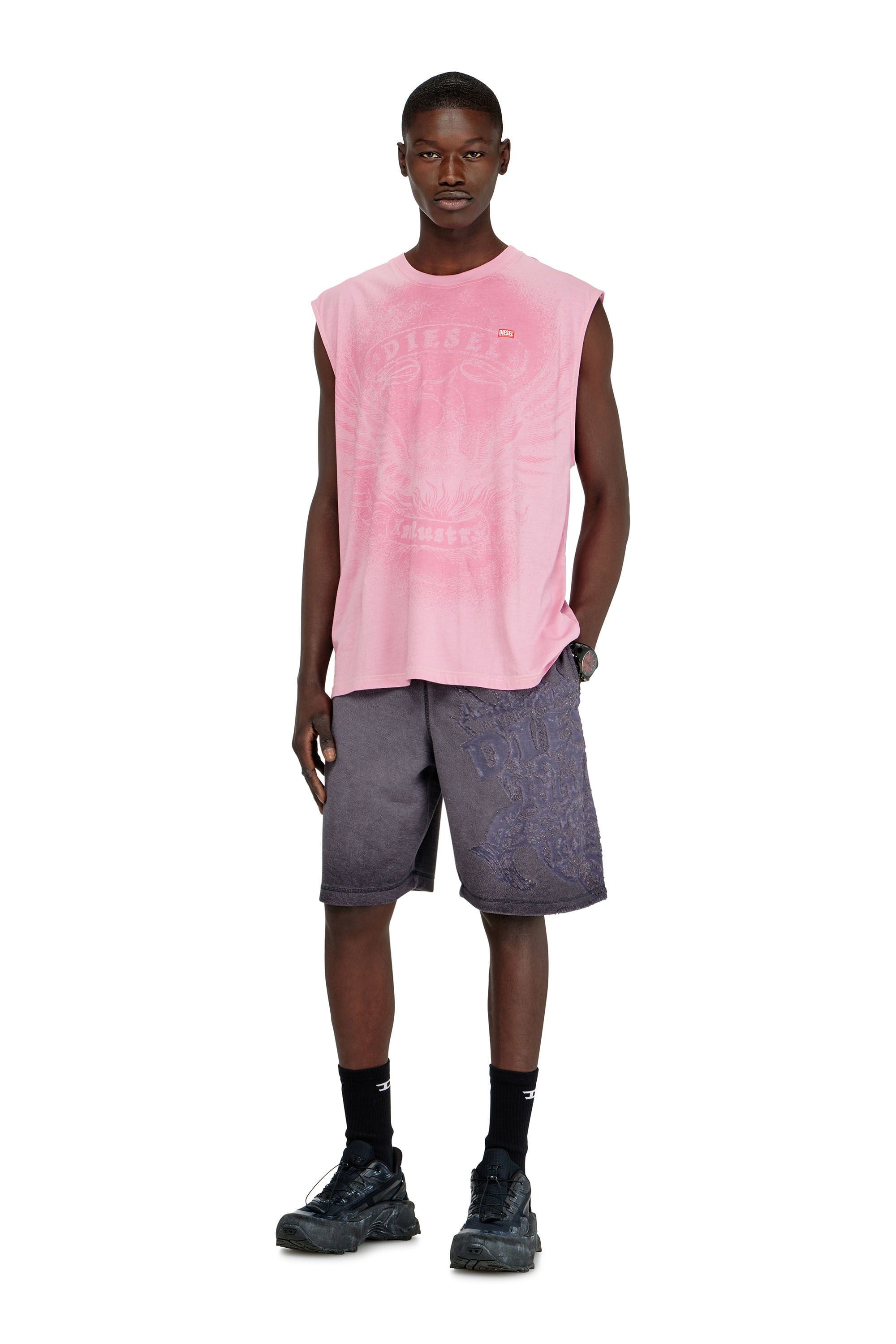 Diesel - T-BOXT-SL-NOTCH, Male's スリーブレストップ in ピンク / ホワイト - 1
