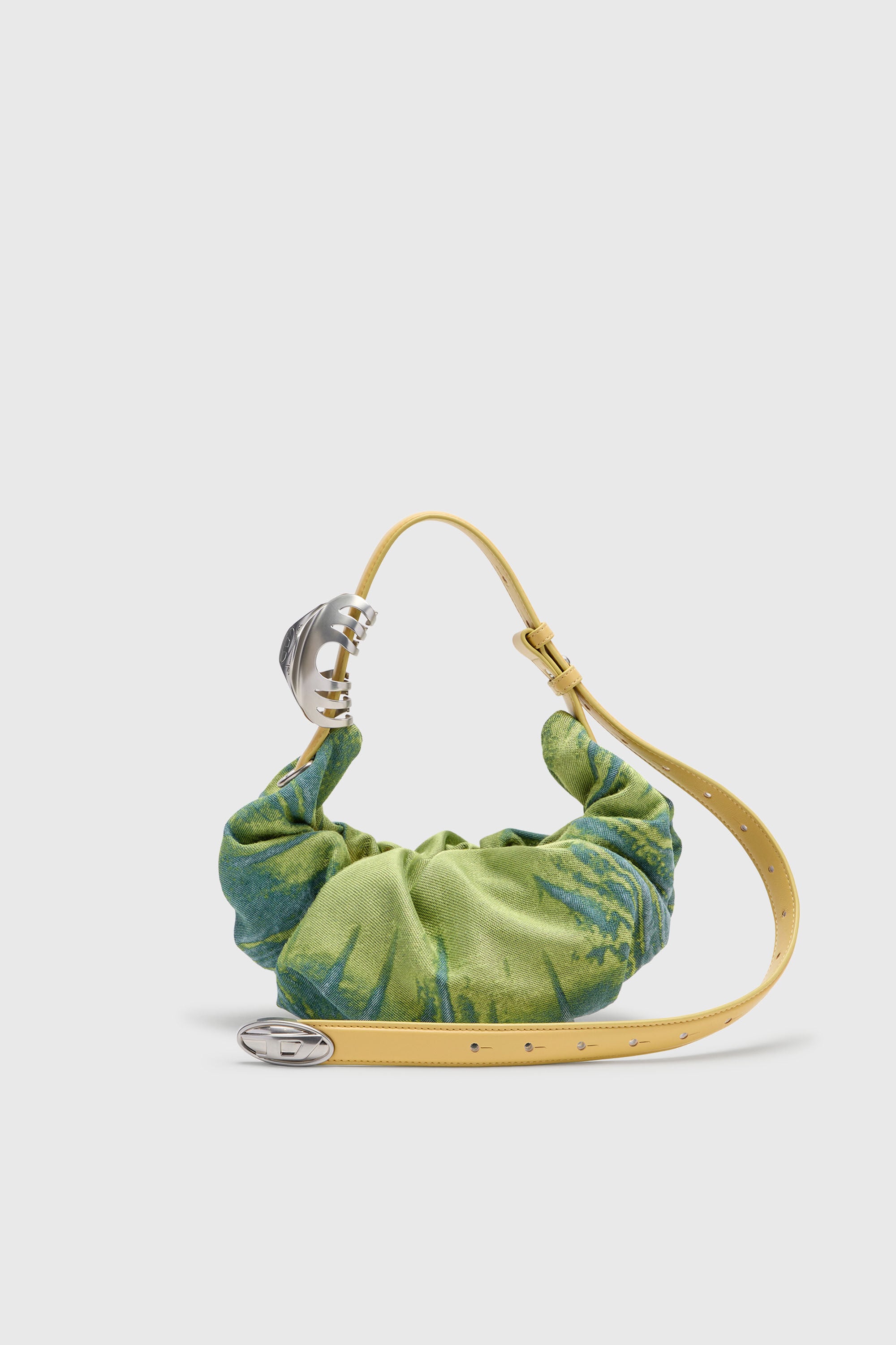 Diesel - GRAB-D HOBO S, Female's Grab-D-Small scrunched hobo bag in satin denim in グリーン - 1