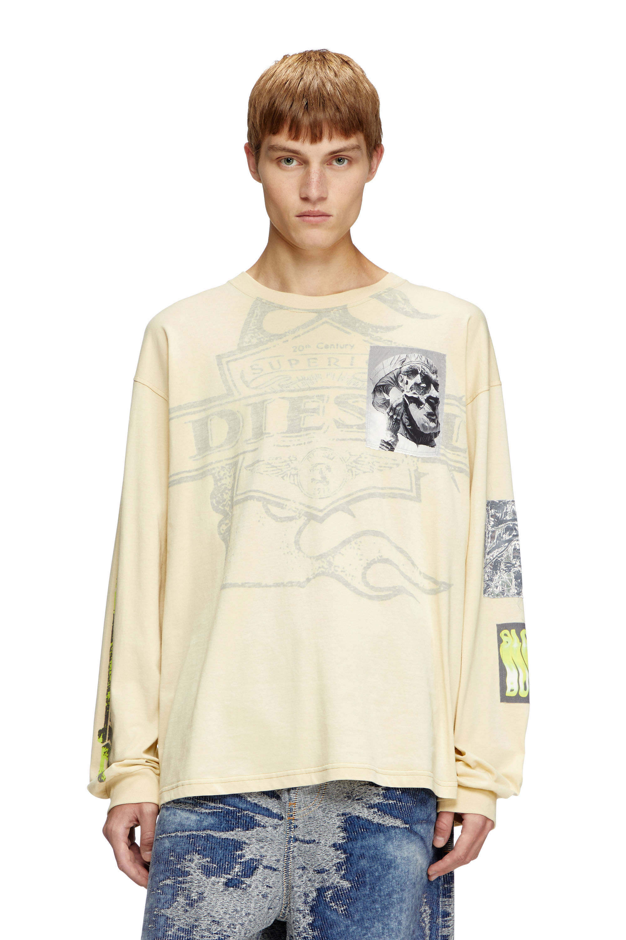 Diesel - T-BOXT-LS-SLITS-R5, Male's Long-sleeve T-shirt with graphic patches in ホワイト - 3
