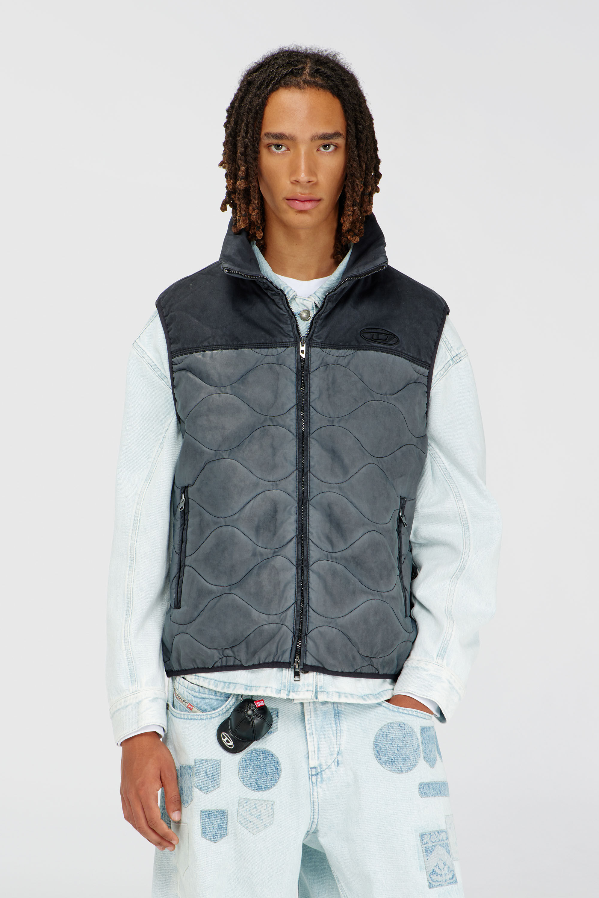 Diesel - J-ALVAR, Male's ジップアップベスト in ダークグレー - 3
