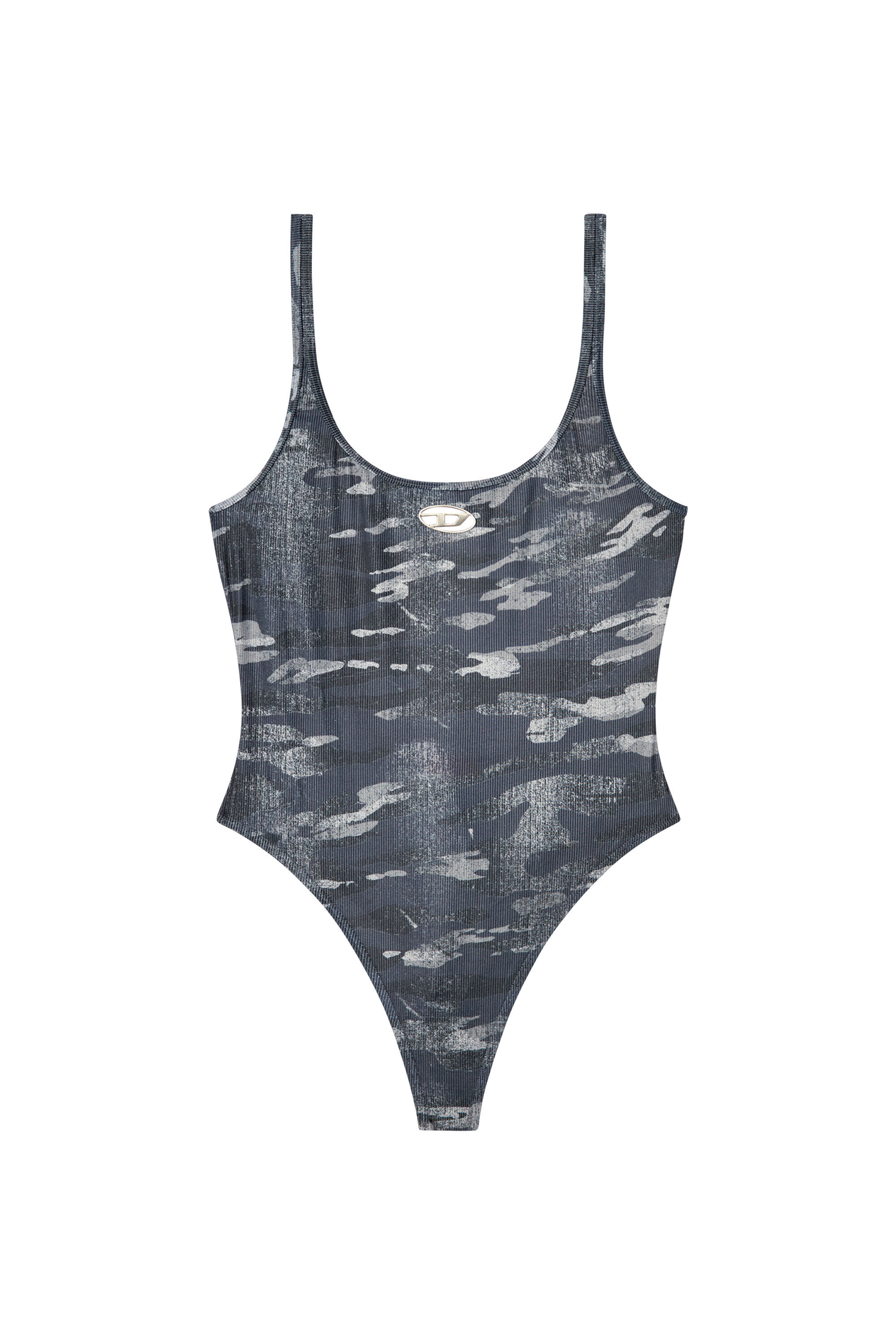 Diesel - UT-BODY-UTLT, Female's Camo swimsuit with cut-out logo in ブラック - 4