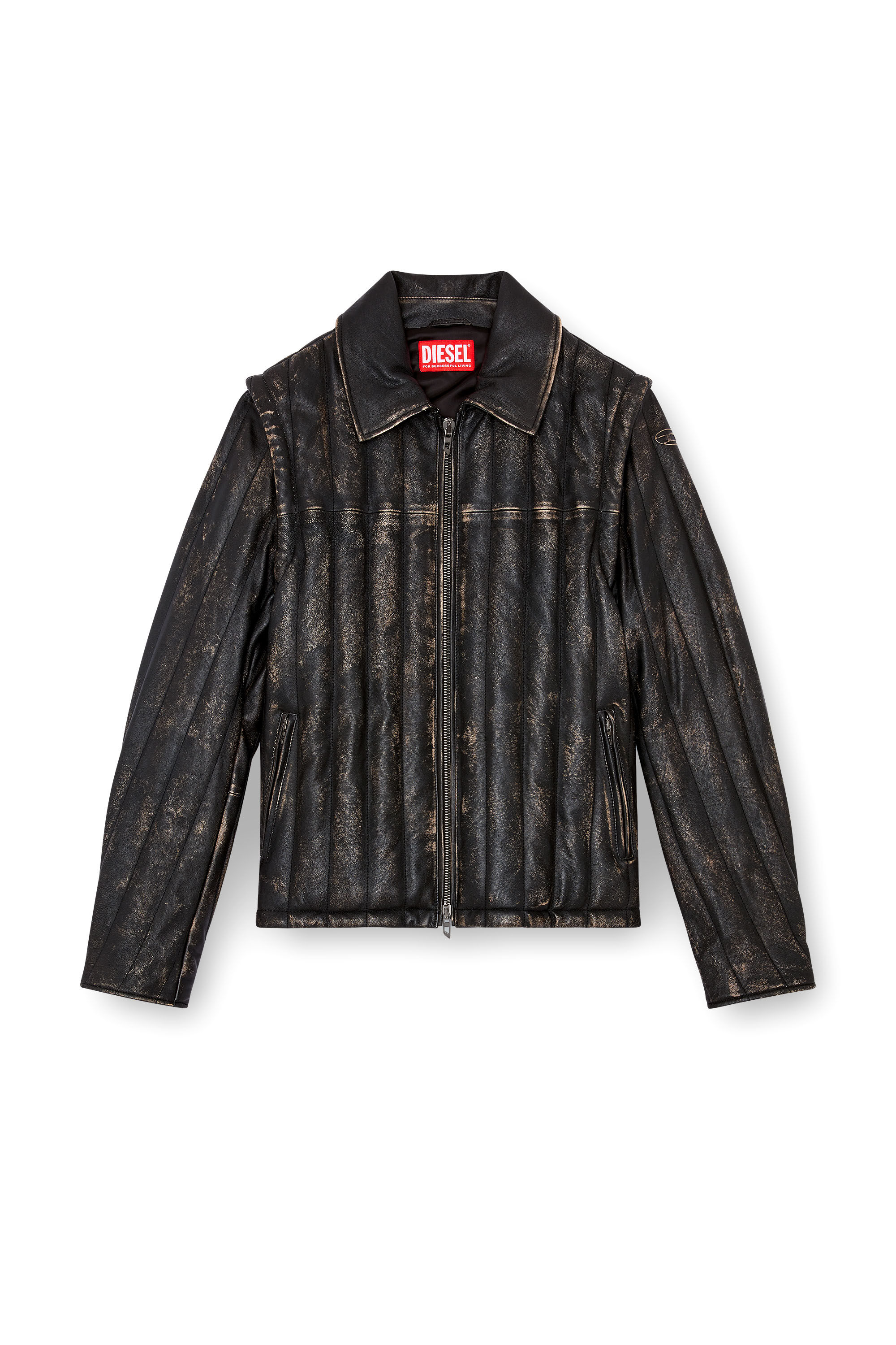 Diesel - L-ALBERT, Male's Distressed quilted leather jacket/vest in ブラック - 2