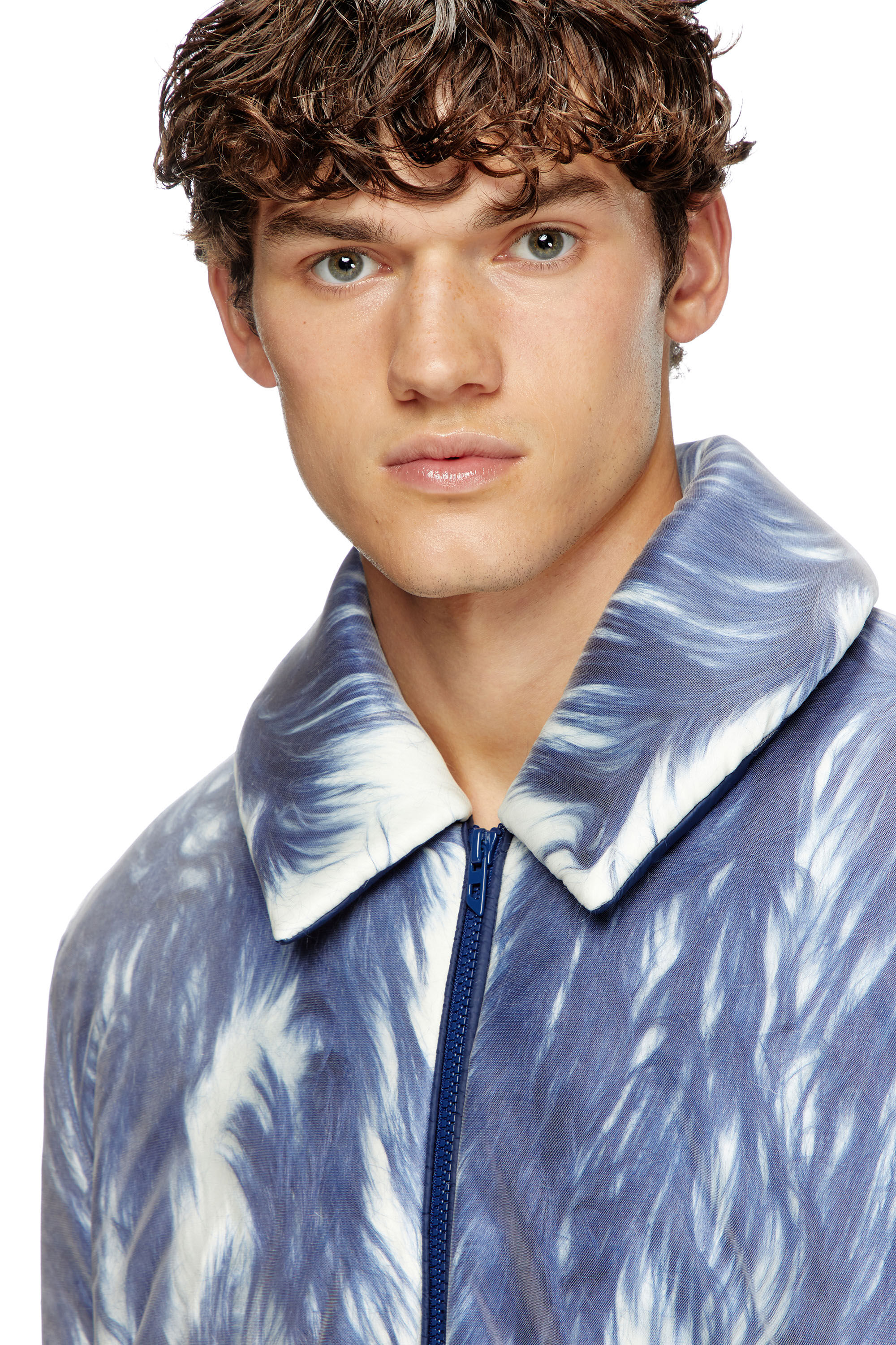 Diesel - W-WOUFY, Male's Fluffy jacket with sheer tulle overlay in ブルー - 4