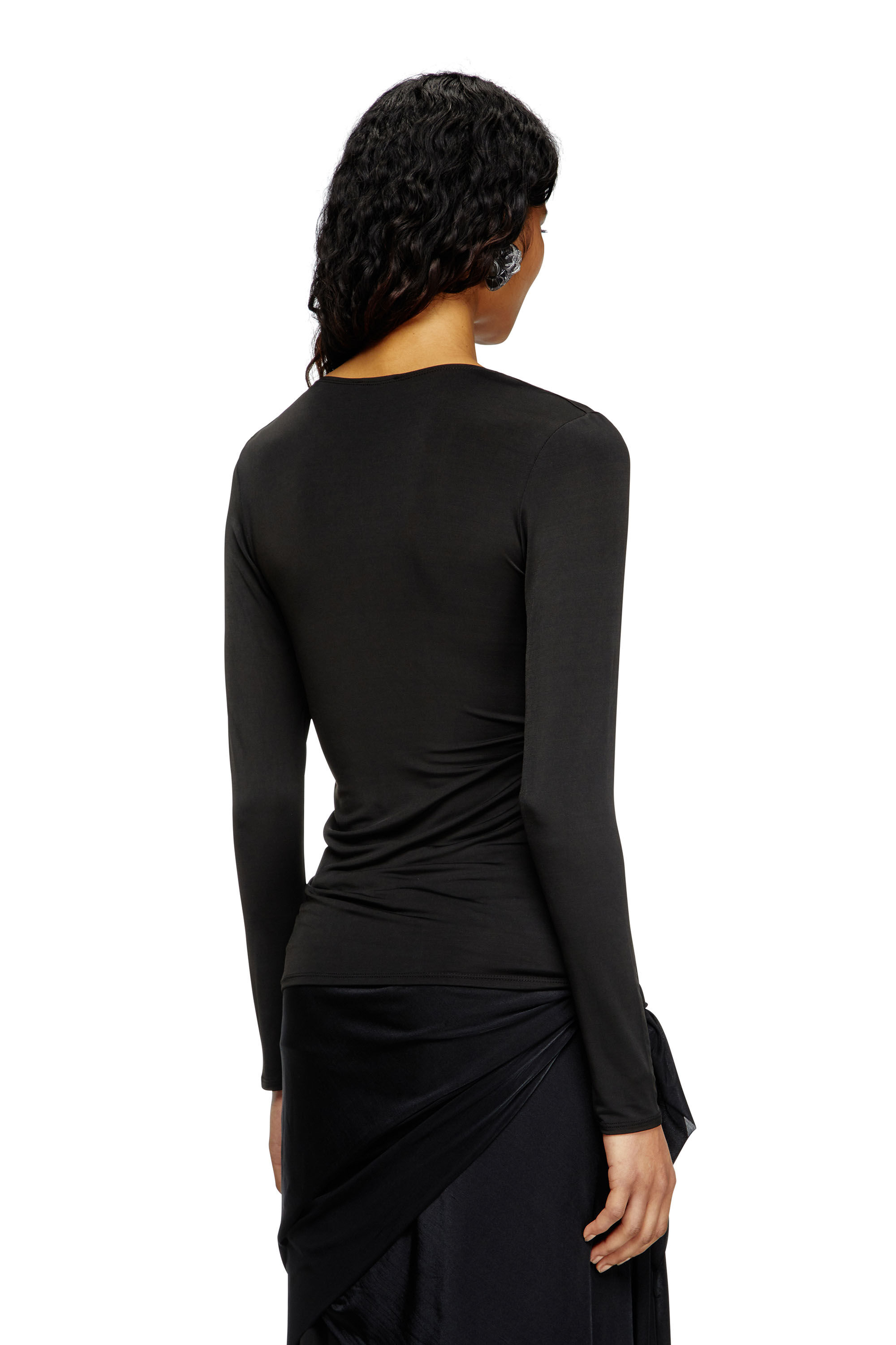 T-CRISSY-PLAIN Draped top in fluid jersey｜ブラック